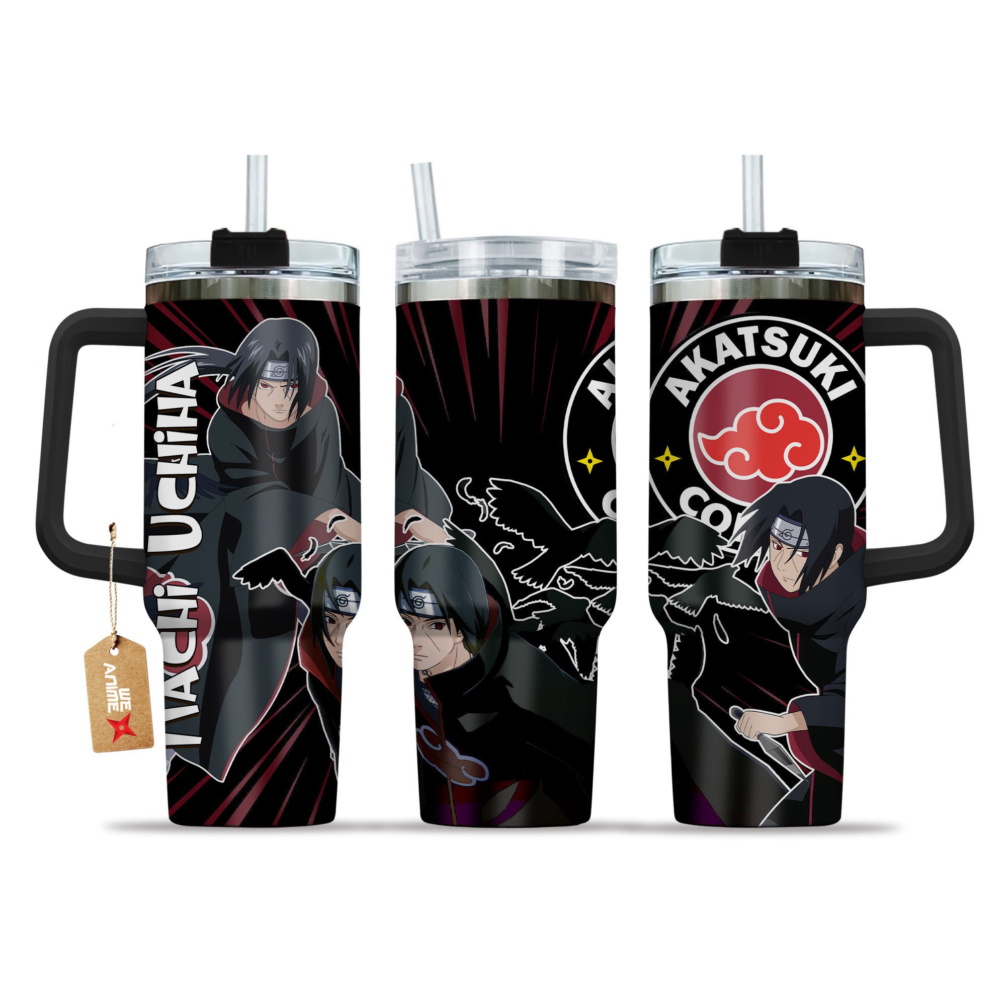 Itachi Uchiha Naruto Anime Custom Stanley Quencher 40oz Stainless Steel Tumbler With Handle