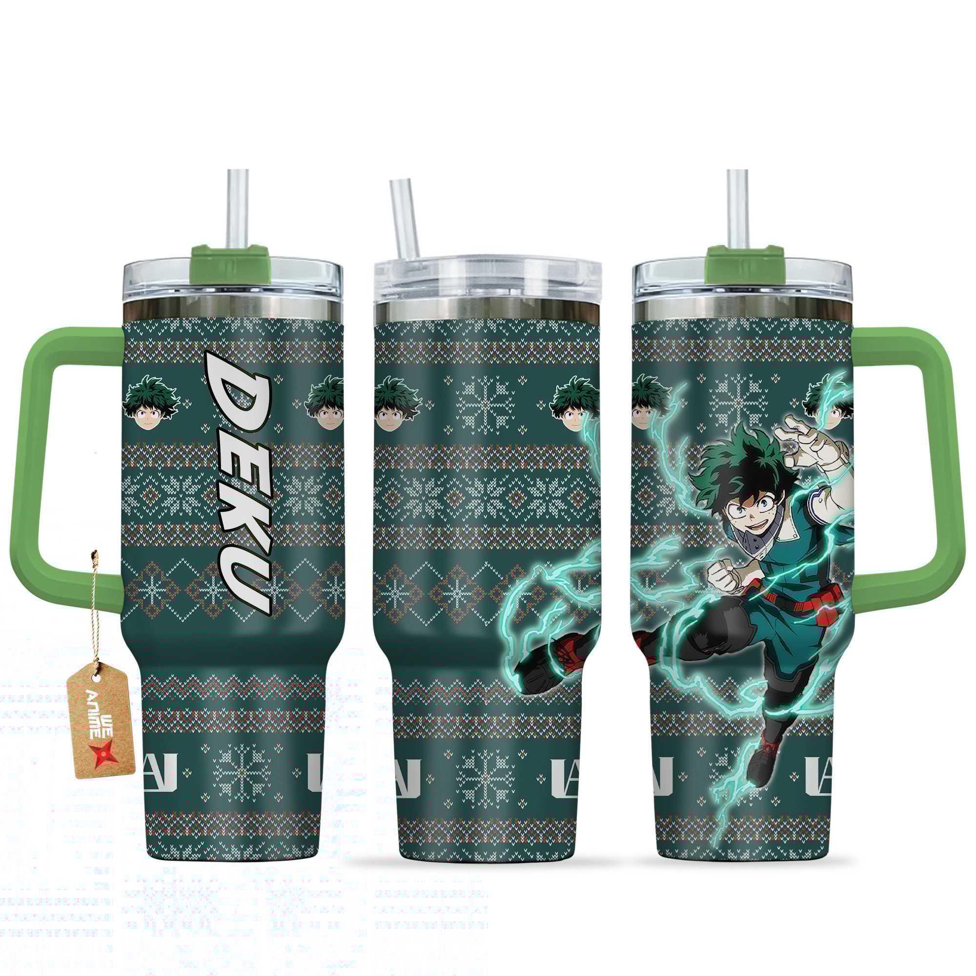 Izuku Midoriya Deku My Hero Academia Anime Custom Stanley Quencher 40oz Stainless Steel Tumbler With Handle