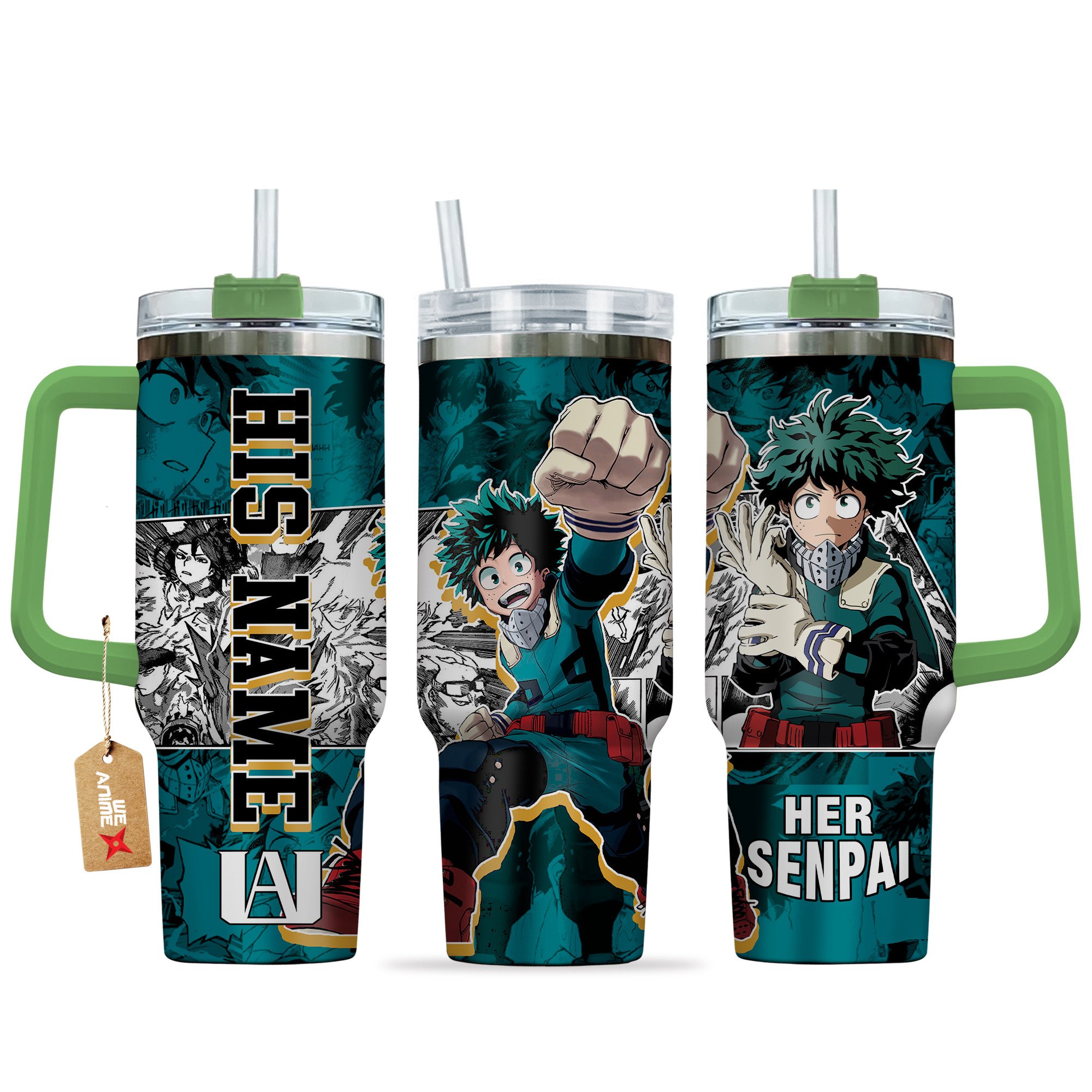 Izuku Midoriya My Hero Academia Anime Custom Stanley Quencher 40oz Stainless Steel Tumbler With Handle