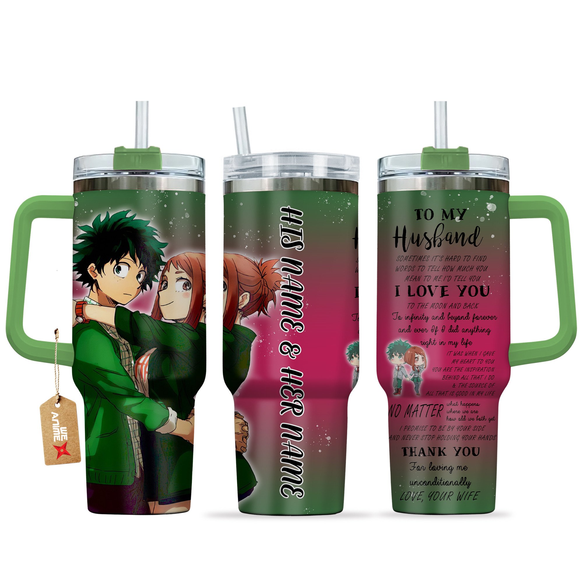 Izuku & Ochako My Hero Academia Anime Valentine Custom Stanley Quencher 40oz Stainless Steel Tumbler With Handle