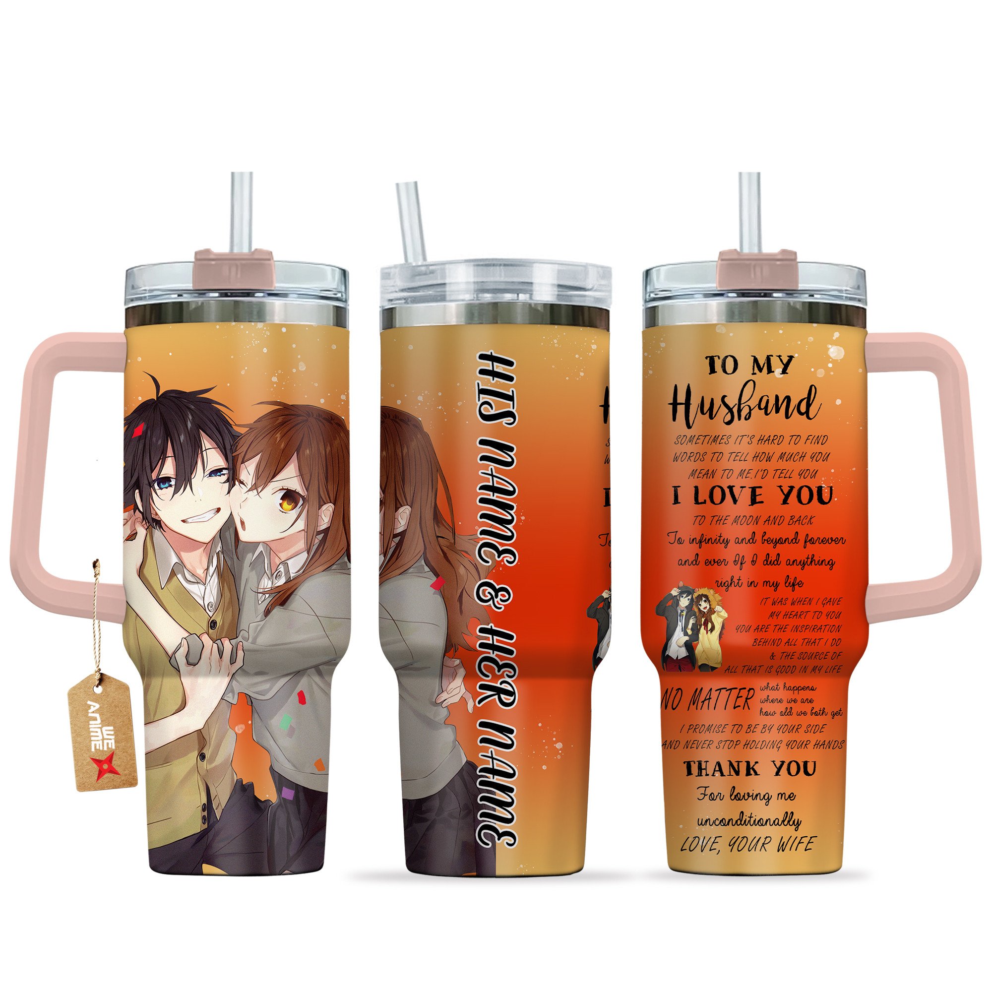 Izumi Miyamura & Kyouko Hori Horimiya Anime Valentine Custom Stanley Quencher 40oz Stainless Steel Tumbler With Handle