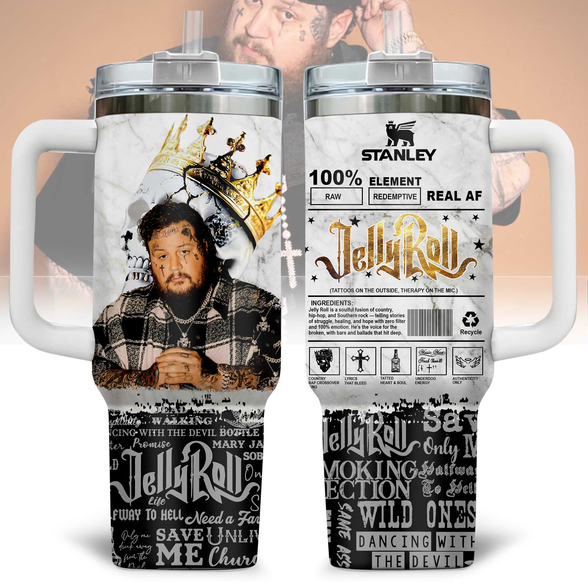 Jelly Roll Music Custom Stanley Quencher 40oz Stainless Steel Tumbler With Handle