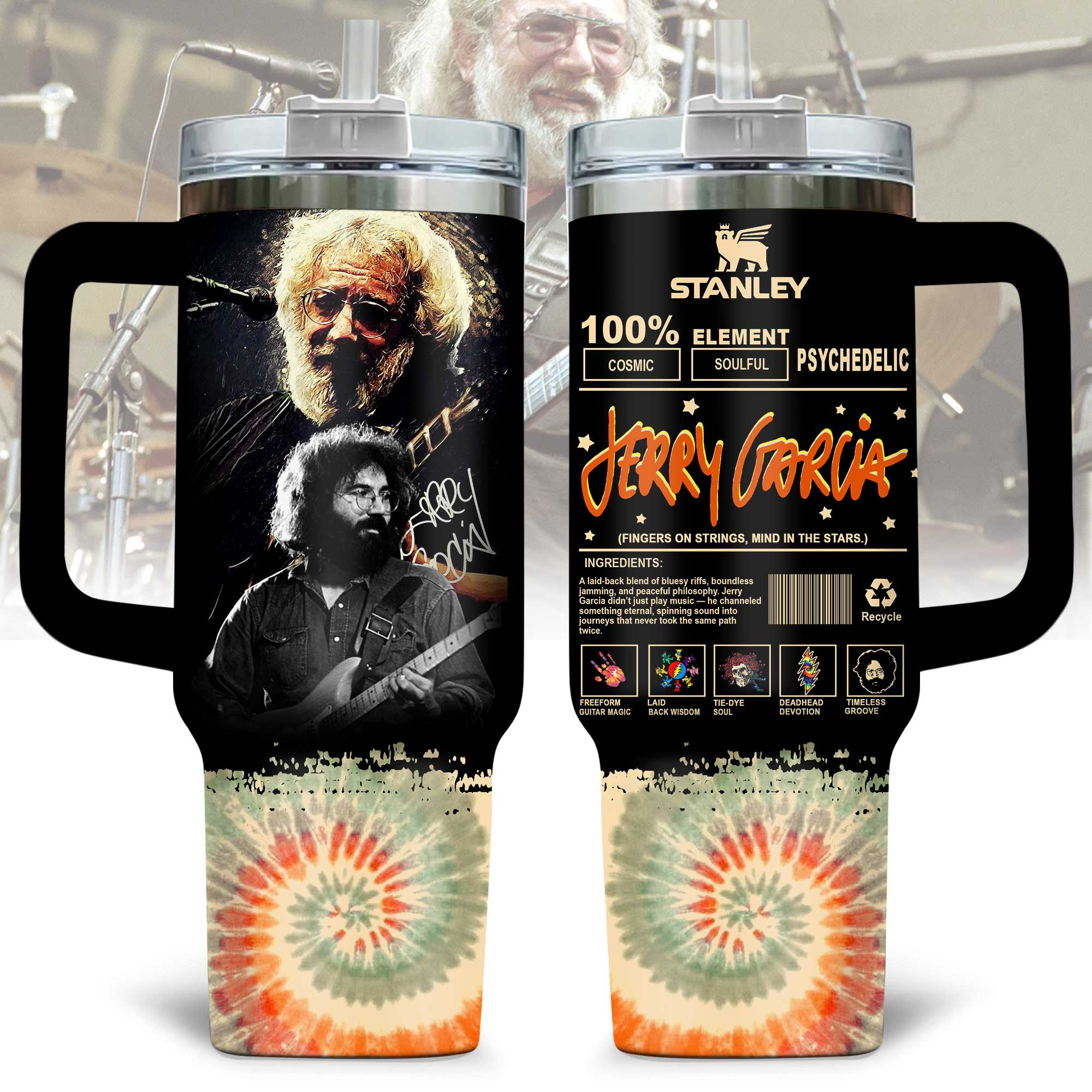 Jerry Garcia Music Custom Stanley Quencher 40oz Stainless Steel Tumbler With Handle