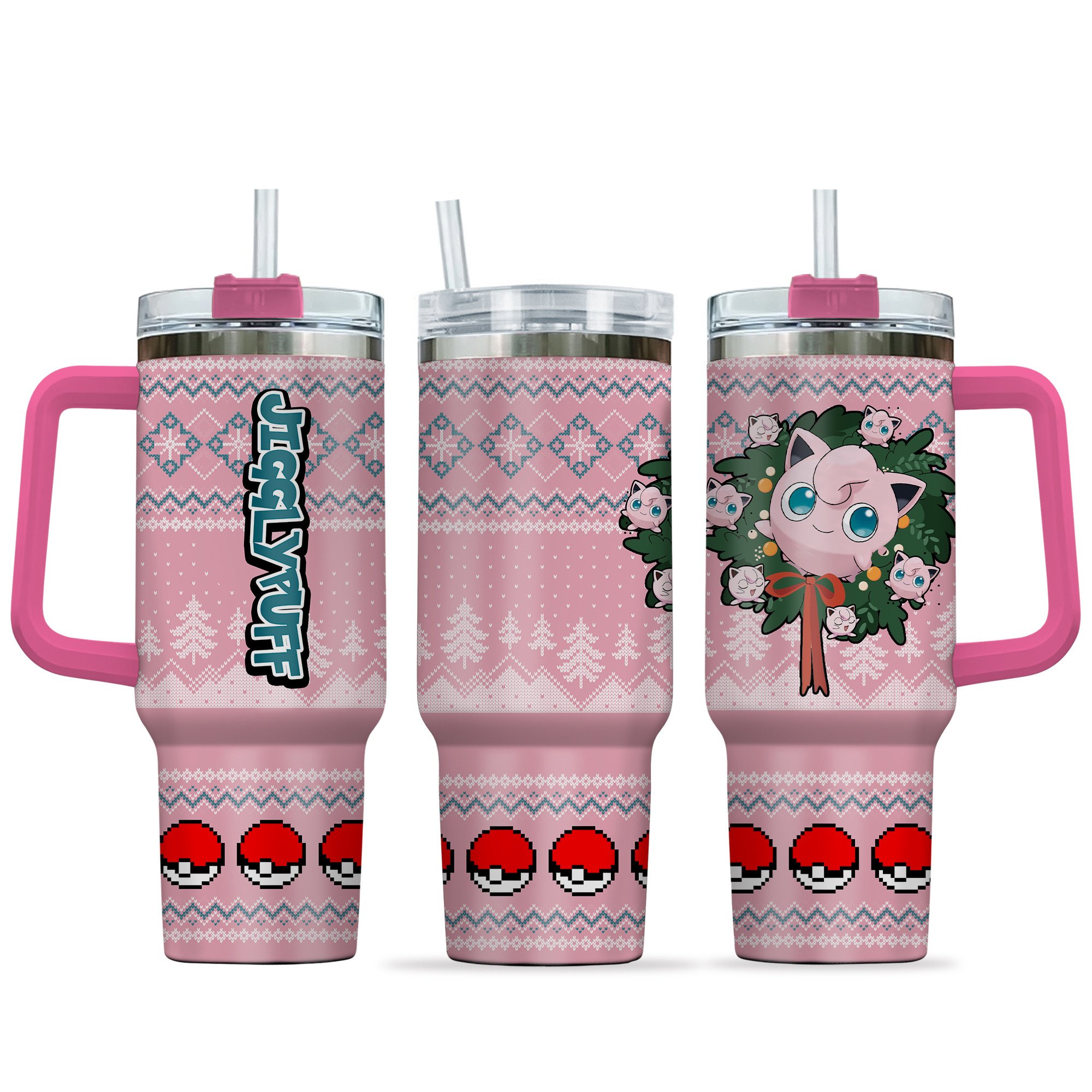 Jigglypuff Pokemon Anime Custom Stanley Quencher 40oz Stainless Steel Tumbler With Handle