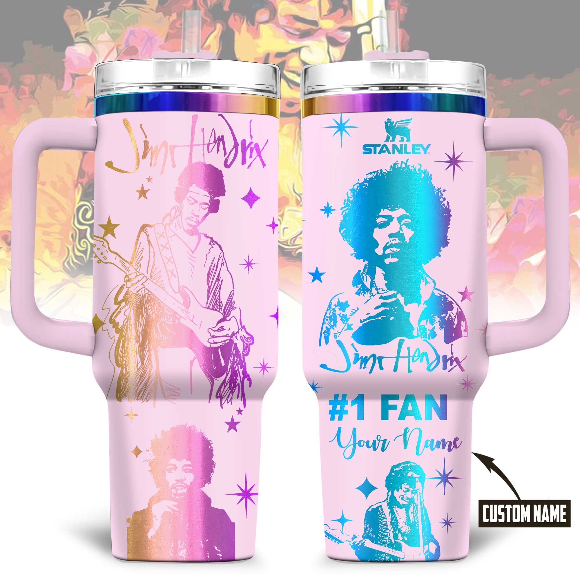 Jimi Hendrix Music Custom Stanley Quencher 40oz Stainless Steel Tumbler With Handle