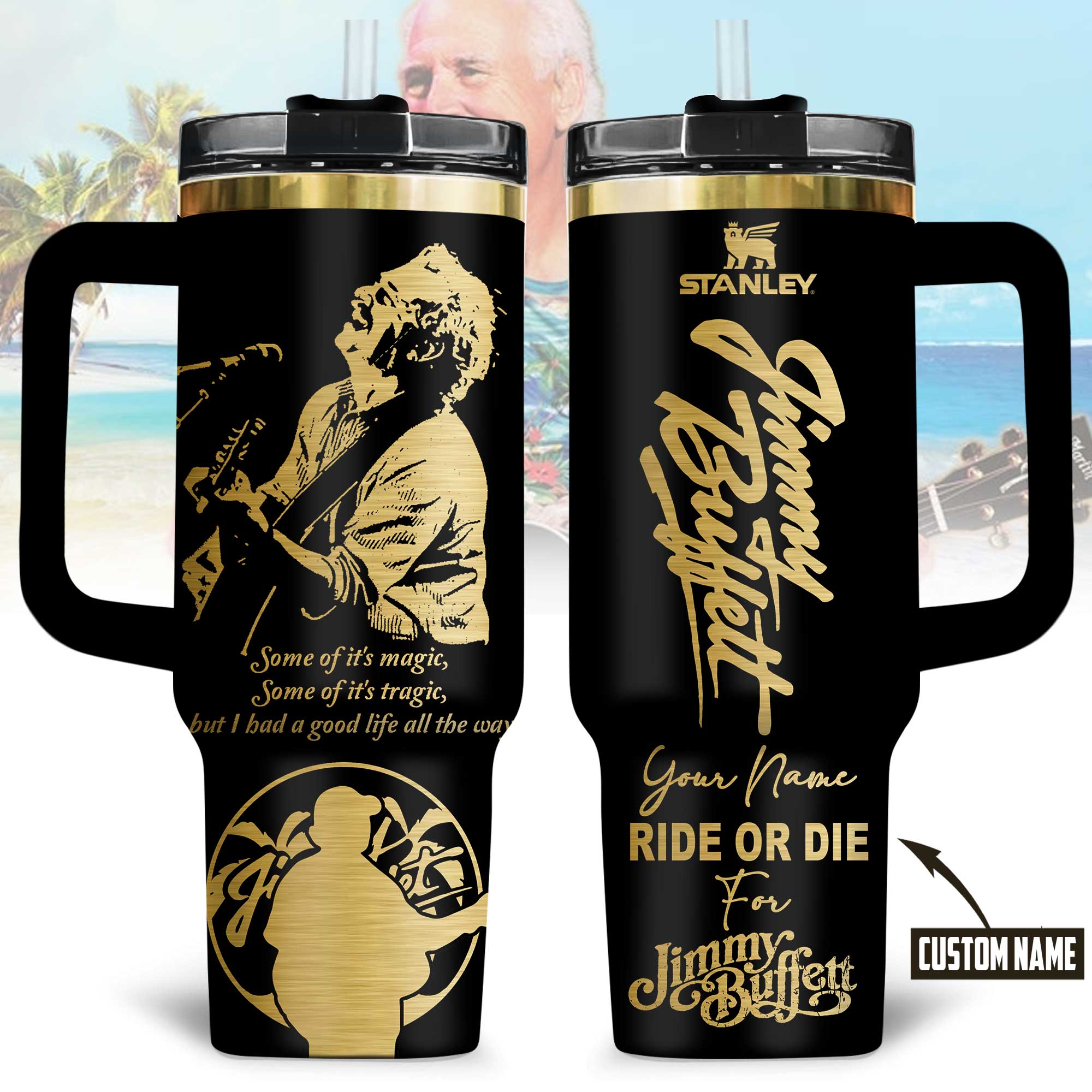 Jimmy Buffett Music Custom Stanley Quencher 40oz Stainless Steel Tumbler With Handle