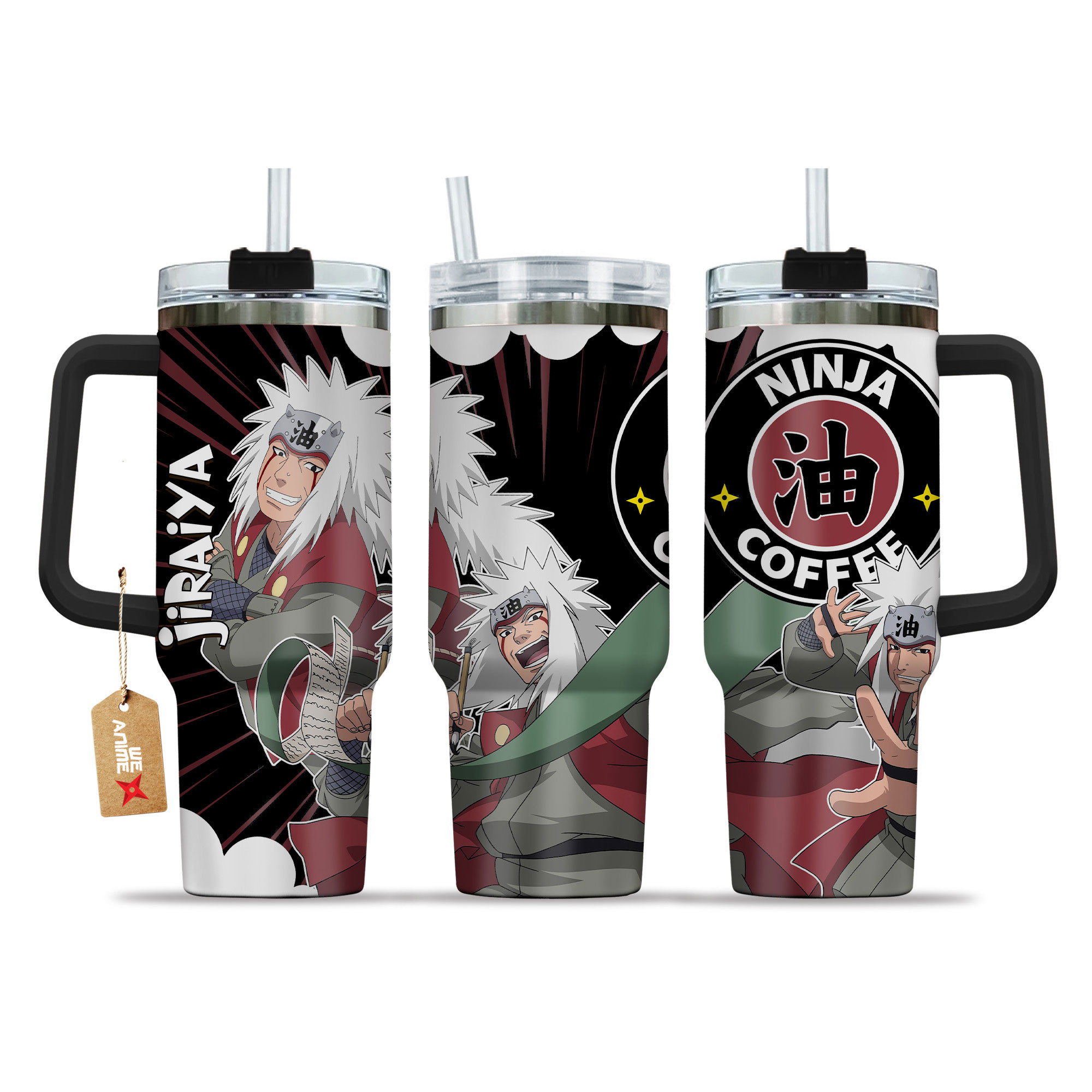 Jiraiya Naruto Anime Custom Stanley Quencher 40oz Stainless Steel Tumbler With Handle