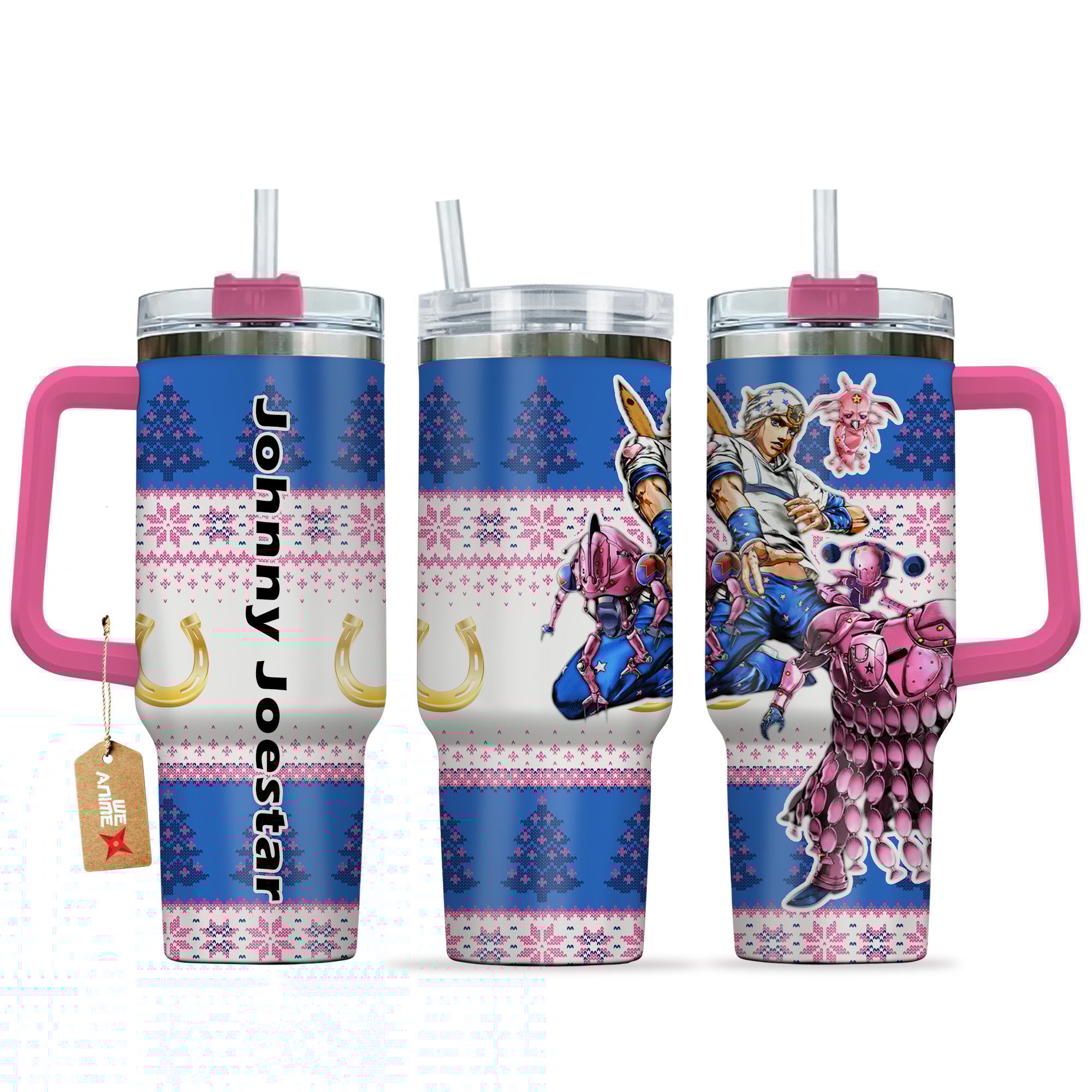 Johnny Joestar JoJo's Bizarre Anime Custom Stanley Quencher 40oz Stainless Steel Tumbler With Handle