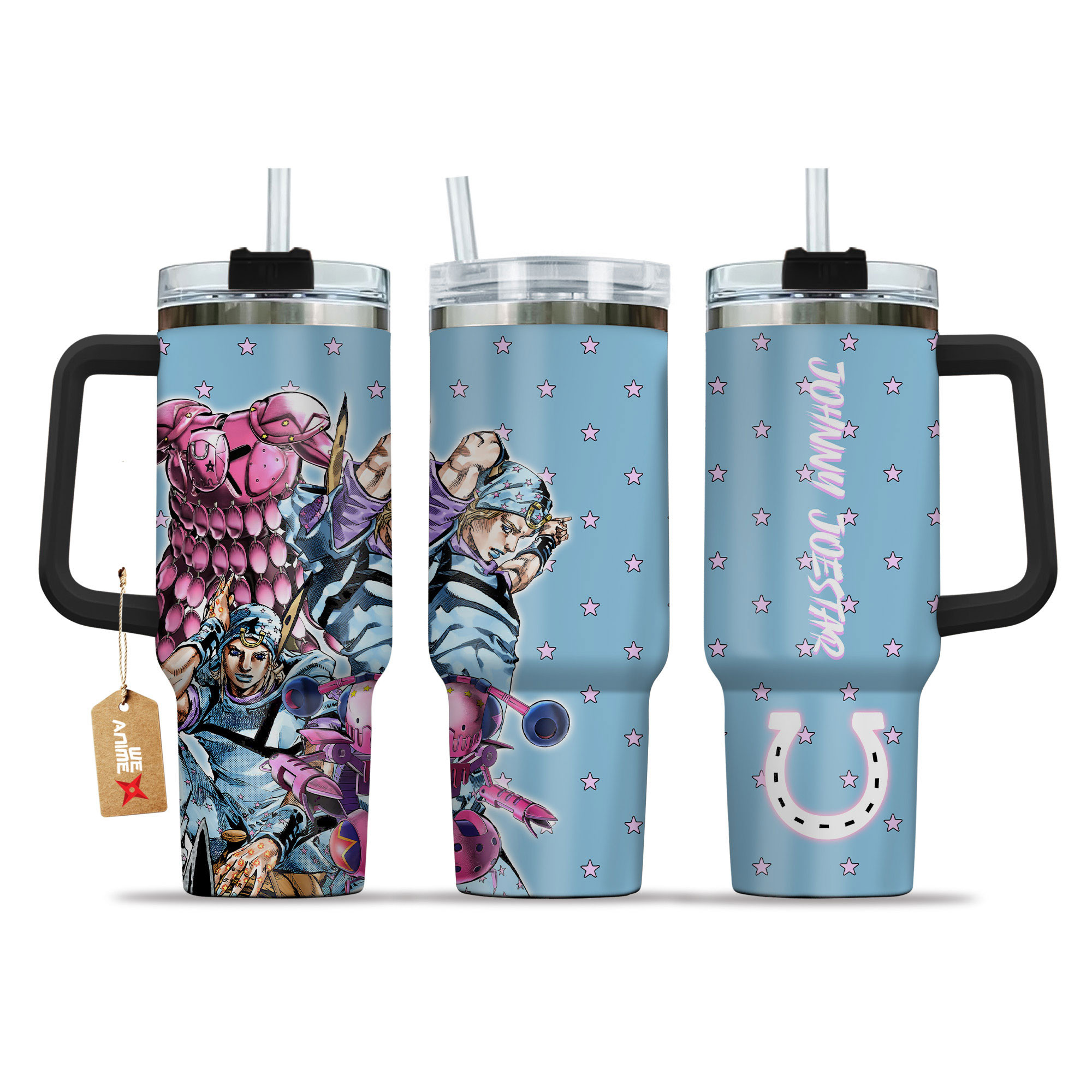 Johnny Joestar JoJo's Bizarre Anime Custom Stanley Quencher 40oz Stainless Steel Tumbler With Handle