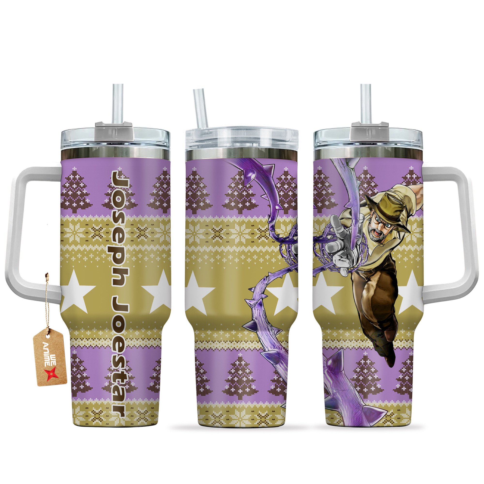 Joseph Joestar JoJo's Bizarre Anime Custom Stanley Quencher 40oz Stainless Steel Tumbler With Handle