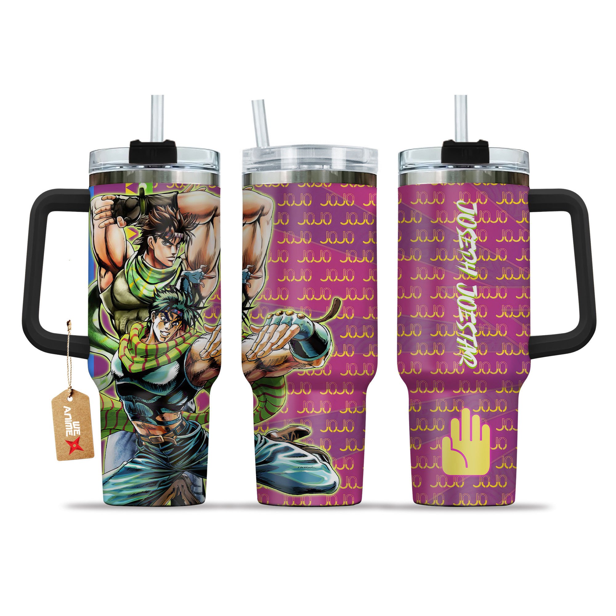 Joseph Joestar JoJo's Bizarre Anime Custom Stanley Quencher 40oz Stainless Steel Tumbler With Handle