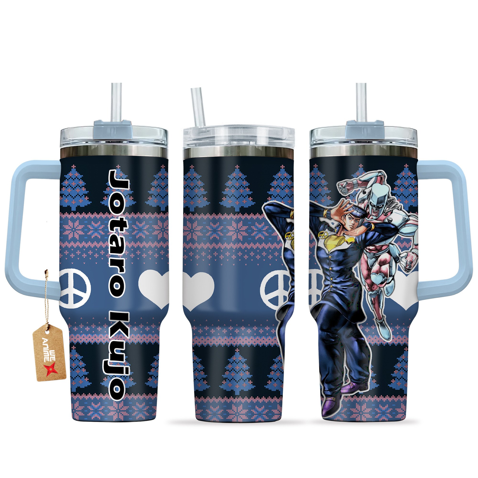 Josuke JoJo's Bizarre Anime Custom Stanley Quencher 40oz Stainless Steel Tumbler With Handle