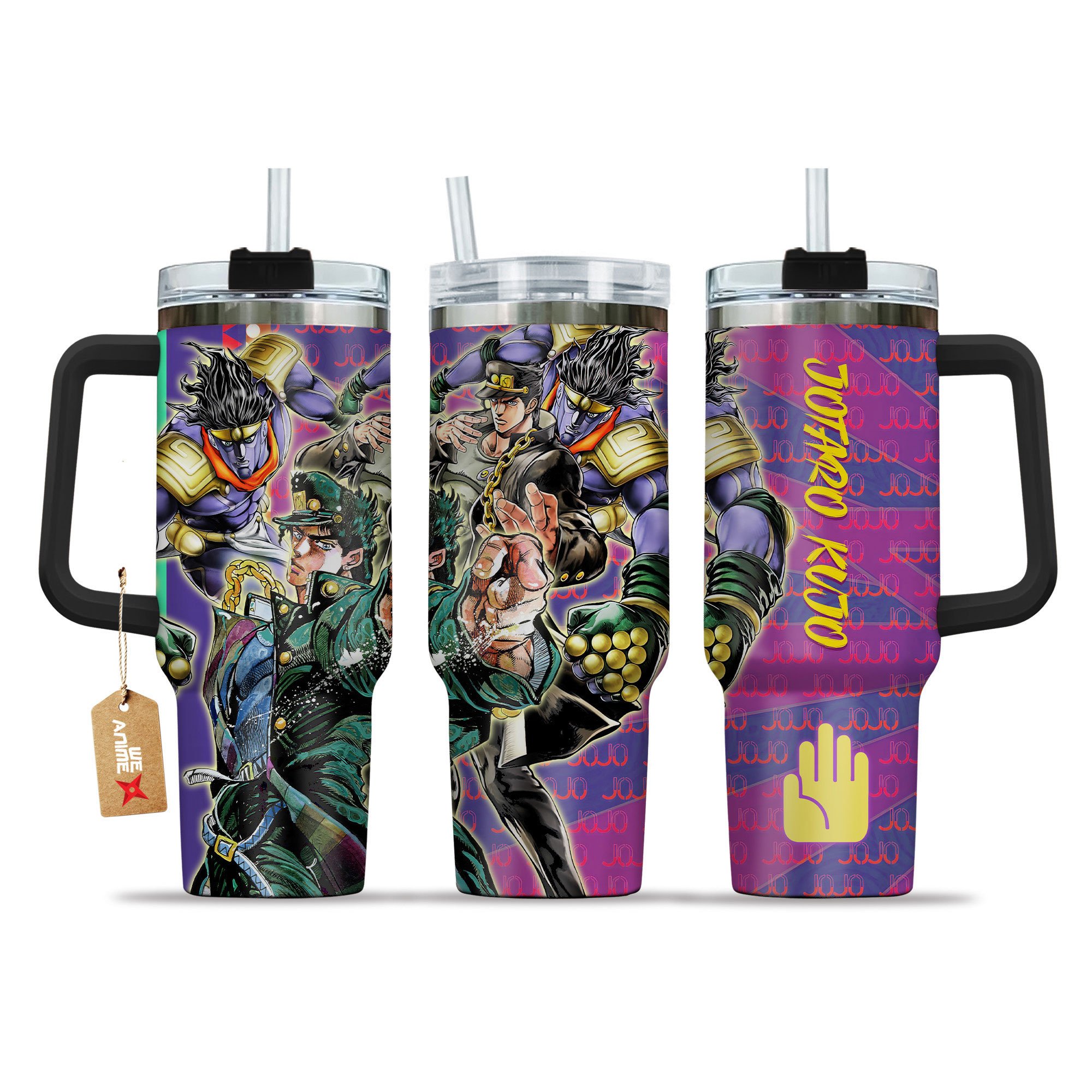 Jotaro Kujo JoJo's Bizarre Anime Custom Stanley Quencher 40oz Stainless Steel Tumbler With Handle
