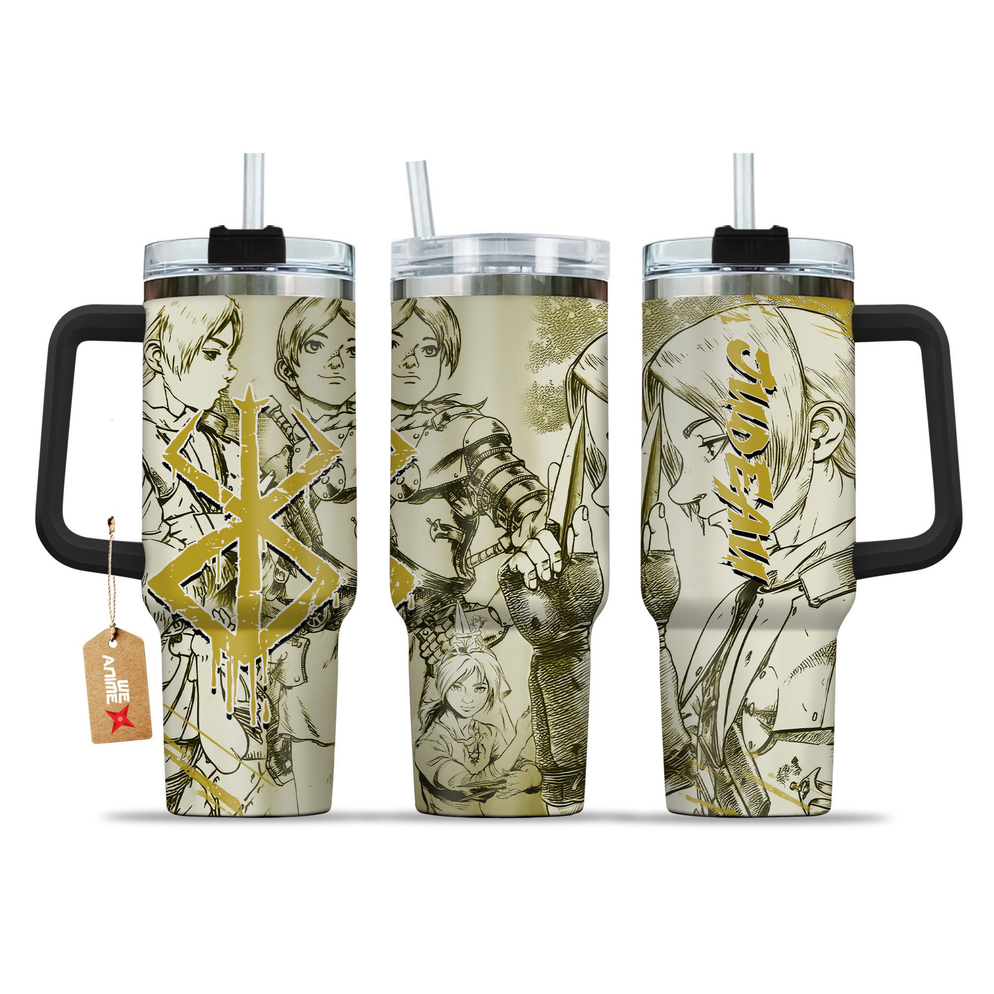 Judeau Berserk Anime Custom Stanley Quencher 40oz Stainless Steel Tumbler With Handle