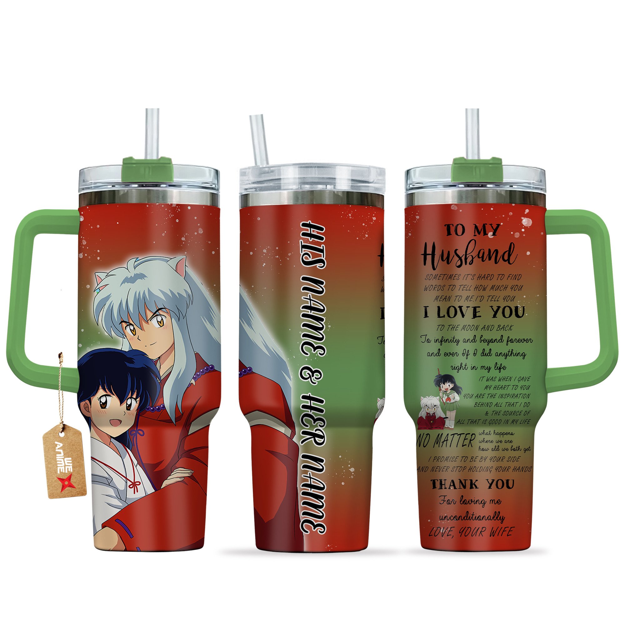 Kagome And Inuyasha Anime Valentine Custom Stanley Quencher 40oz Stainless Steel Tumbler With Handle