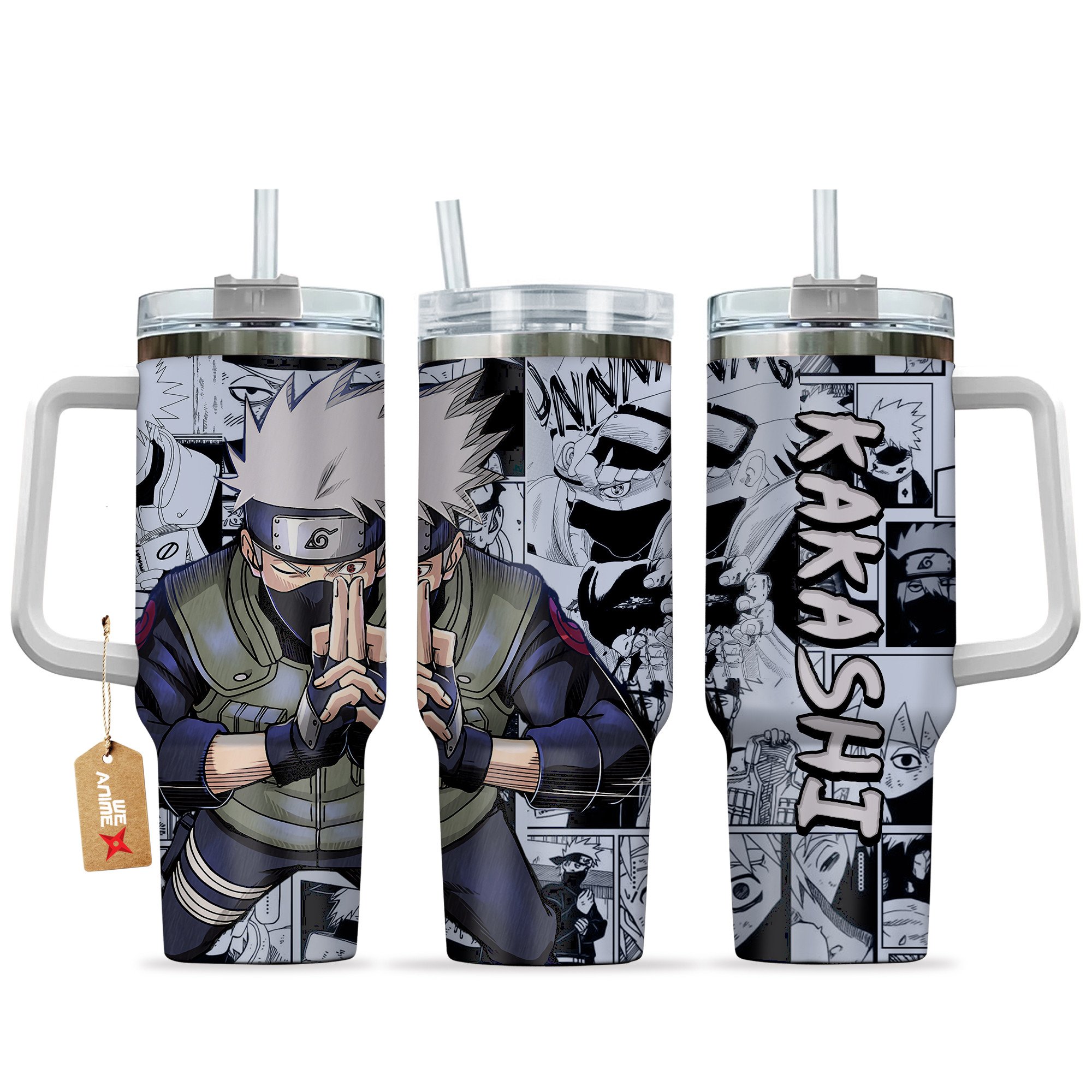 Kakashi Hatake Naruto Anime Custom Stanley Quencher 40oz Stainless Steel Tumbler With Handle