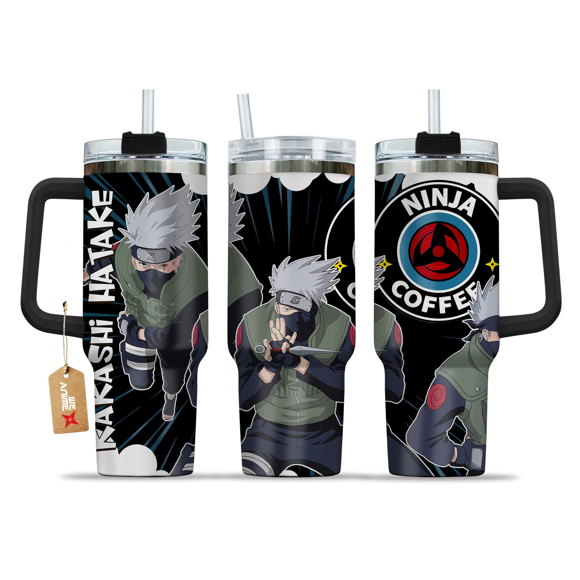 Kakashi Hatake Naruto Anime Custom Stanley Quencher 40oz Stainless Steel Tumbler With Handle