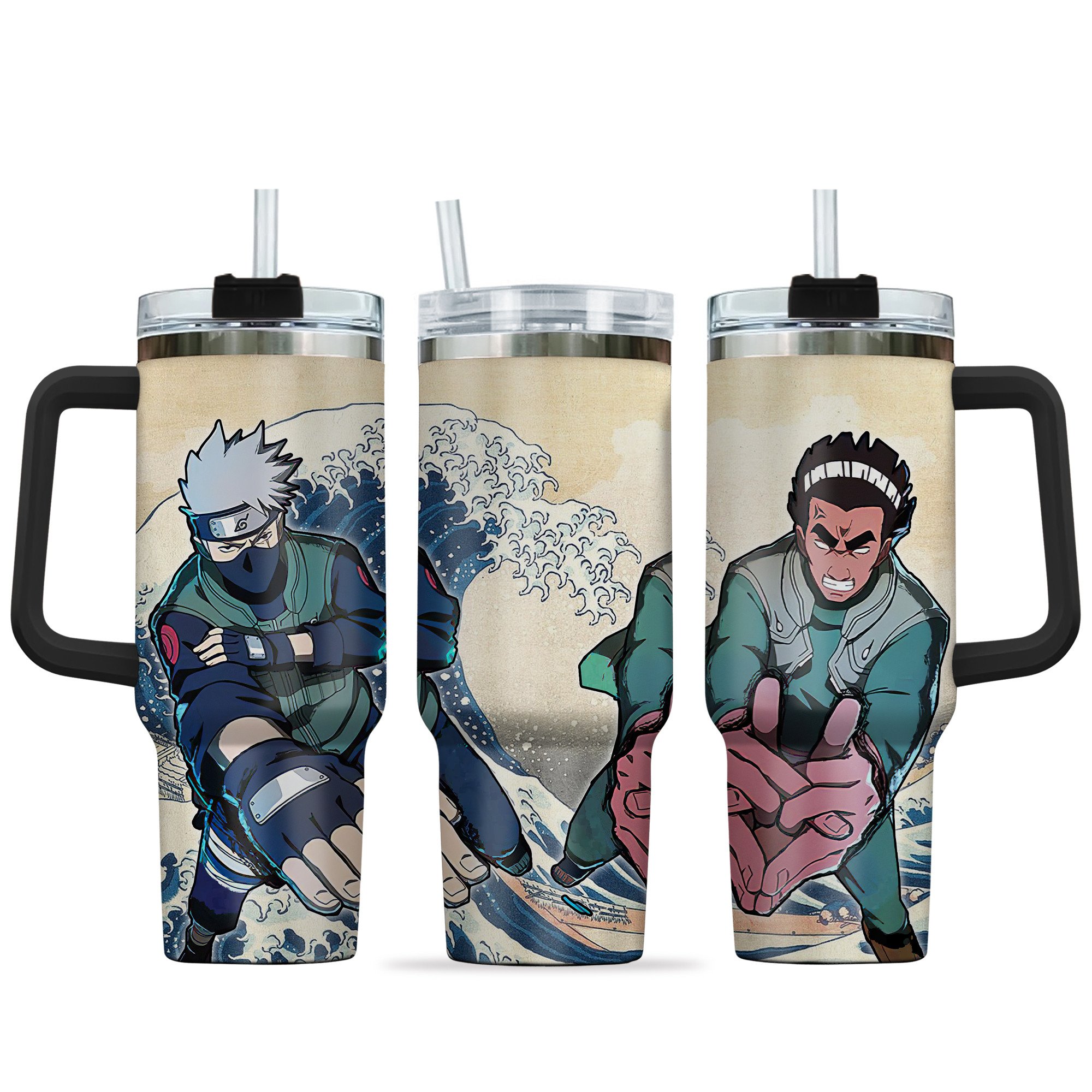 Kakashi x Guy Naruto Anime Custom Stanley Quencher 40oz Stainless Steel Tumbler With Handle