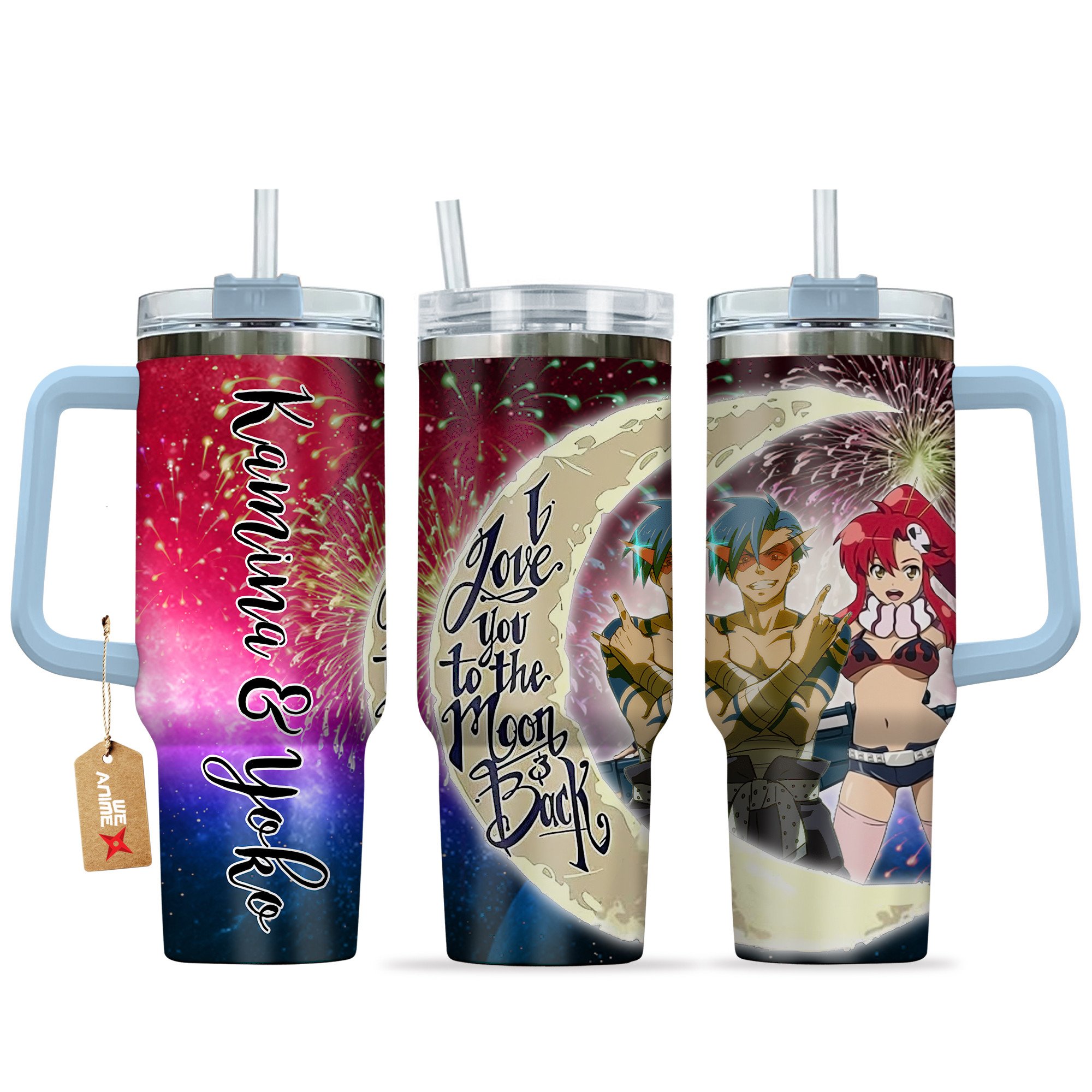 Kamina & Yoko Littner Tengen Toppa Gurren Lagann Anime Valentine Custom Stanley Quencher 40oz Stainless Steel Tumbler With Handle