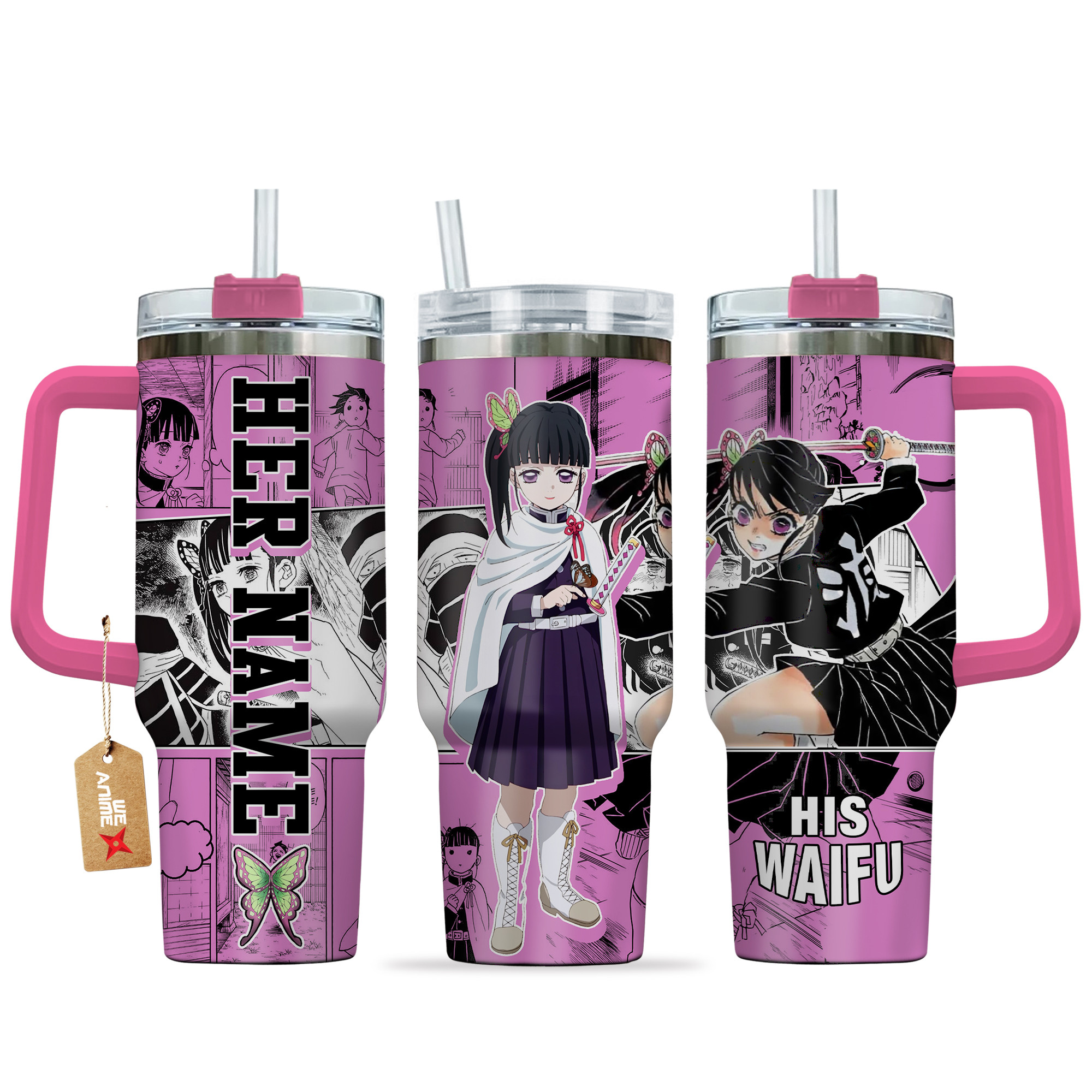 Kanao Tsuyuri Demon Slayer Anime Custom Stanley Quencher 40oz Stainless Steel Tumbler With Handle
