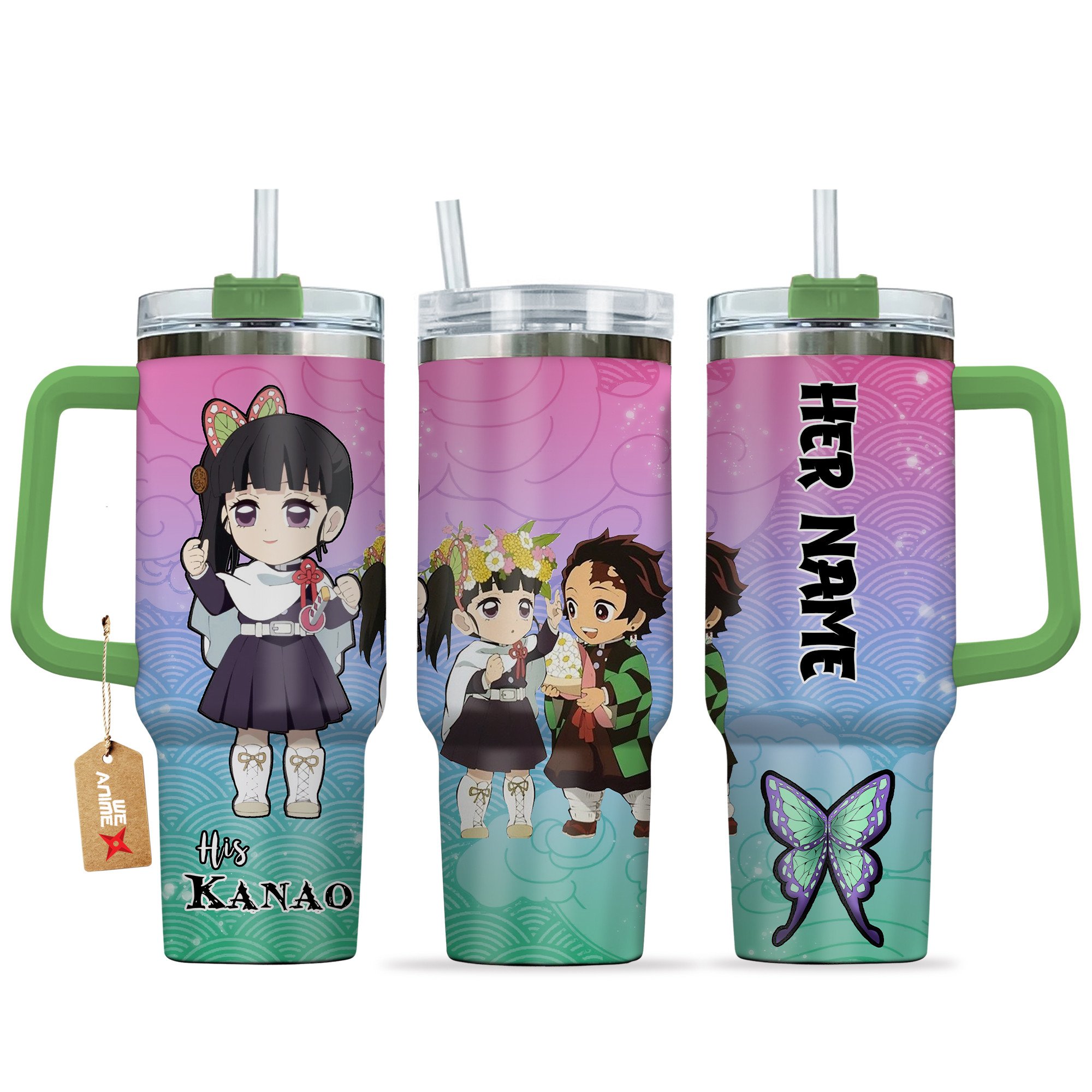 Kanao Tsuyuri Demon Slayer Anime Valentine Custom Stanley Quencher 40oz Stainless Steel Tumbler With Handle