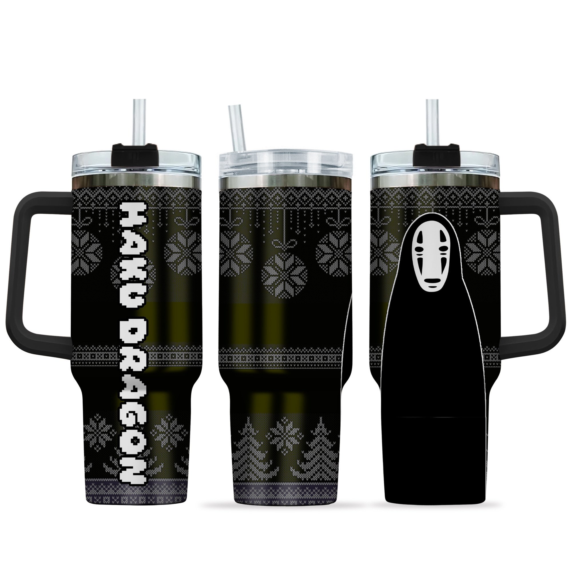 Kaonashi Spirited Away Anime Custom Stanley Quencher 40oz Stainless Steel Tumbler With Handle