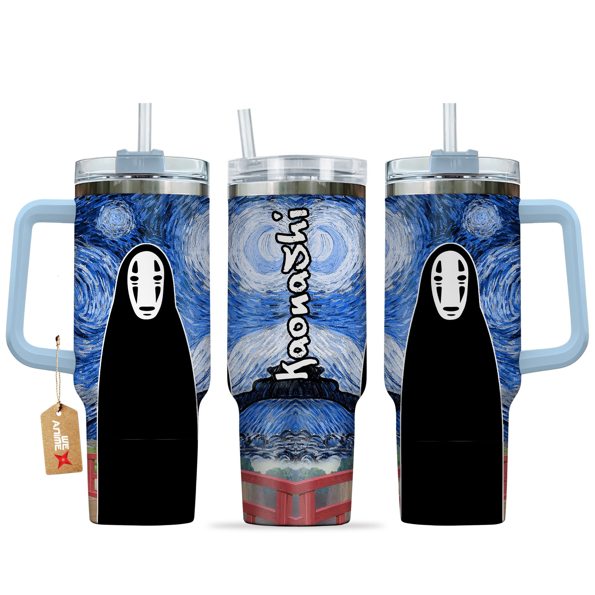 Kaonashi Spirited Away Anime Custom Stanley Quencher 40oz Stainless Steel Tumbler With Handle
