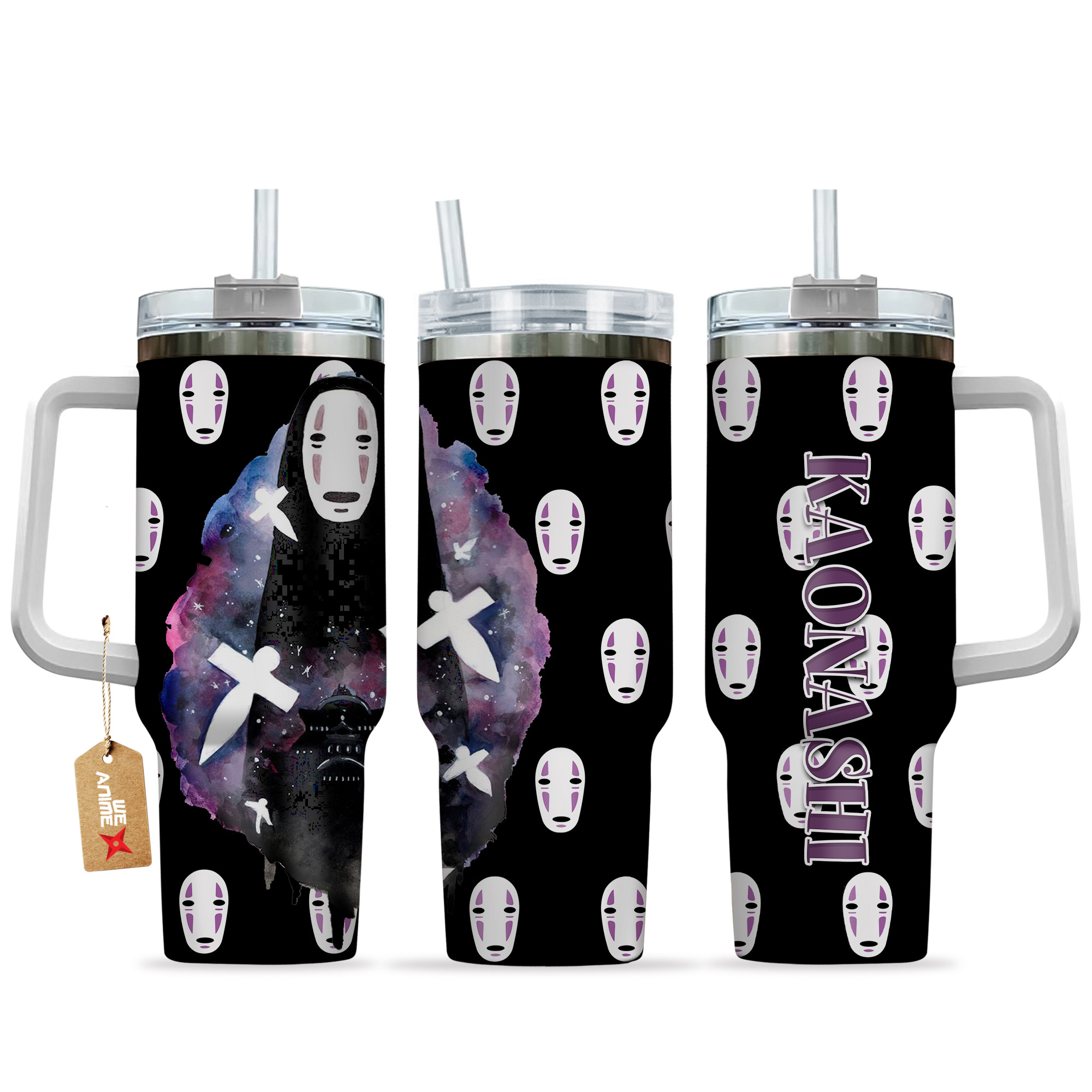Kaonashi Spirited Away Anime Custom Stanley Quencher 40oz Stainless Steel Tumbler With Handle