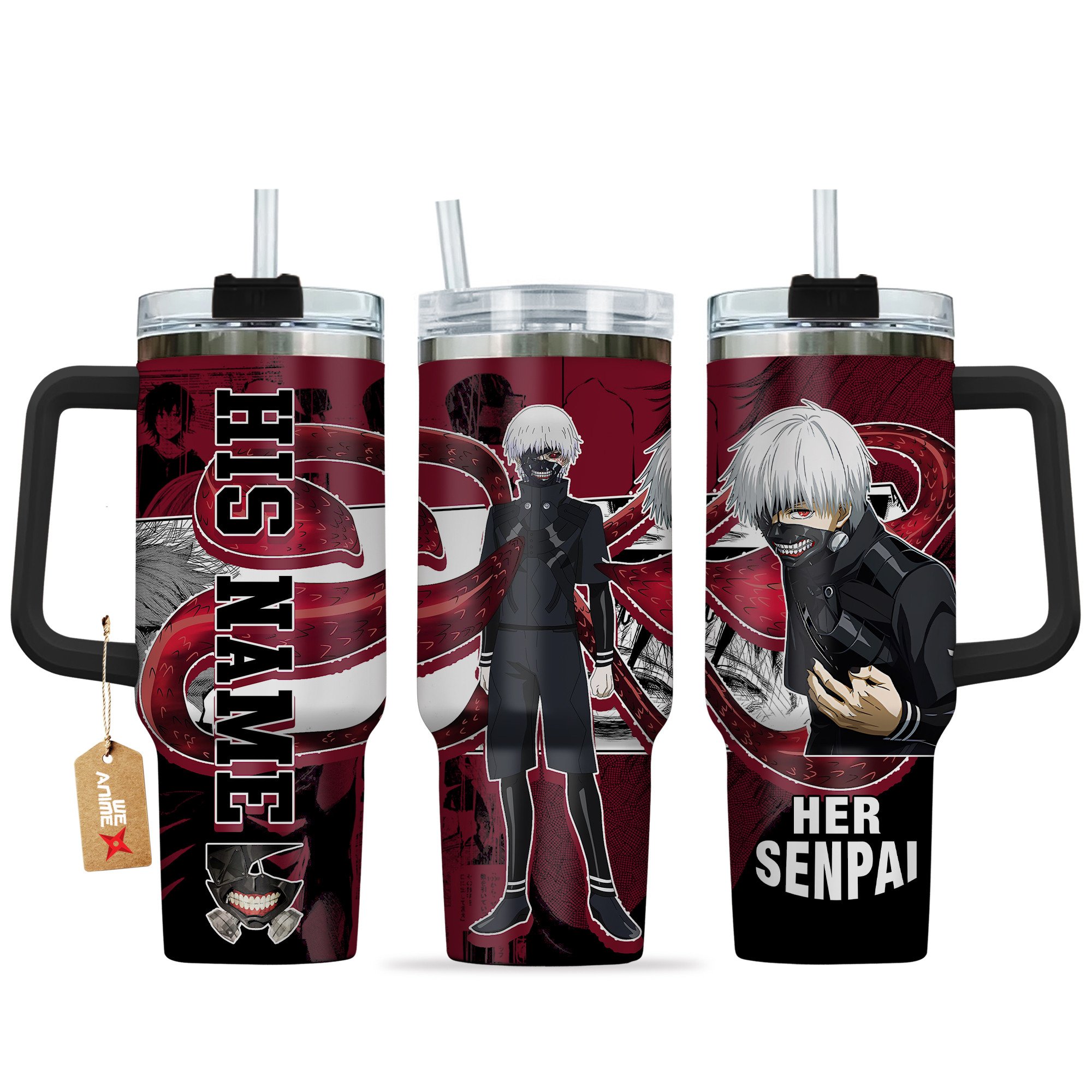 Ken Kaneki Tokyo Ghoul Anime Custom Stanley Quencher 40oz Stainless Steel Tumbler With Handle