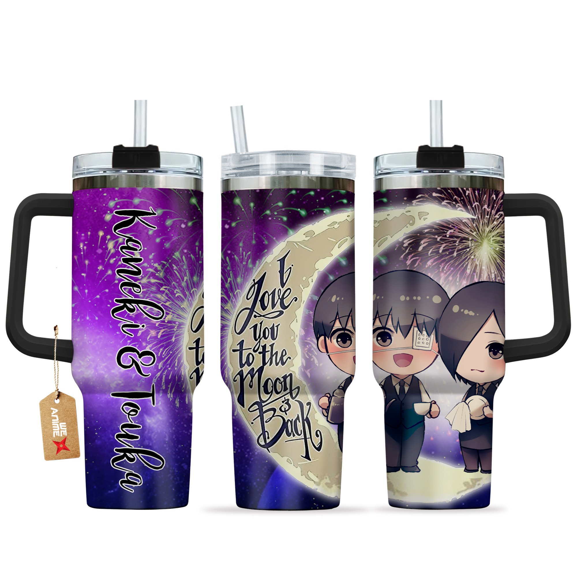 Ken Kaneki & Touka Tokyo Ghoul Anime Valentine Custom Stanley Quencher 40oz Stainless Steel Tumbler With Handle