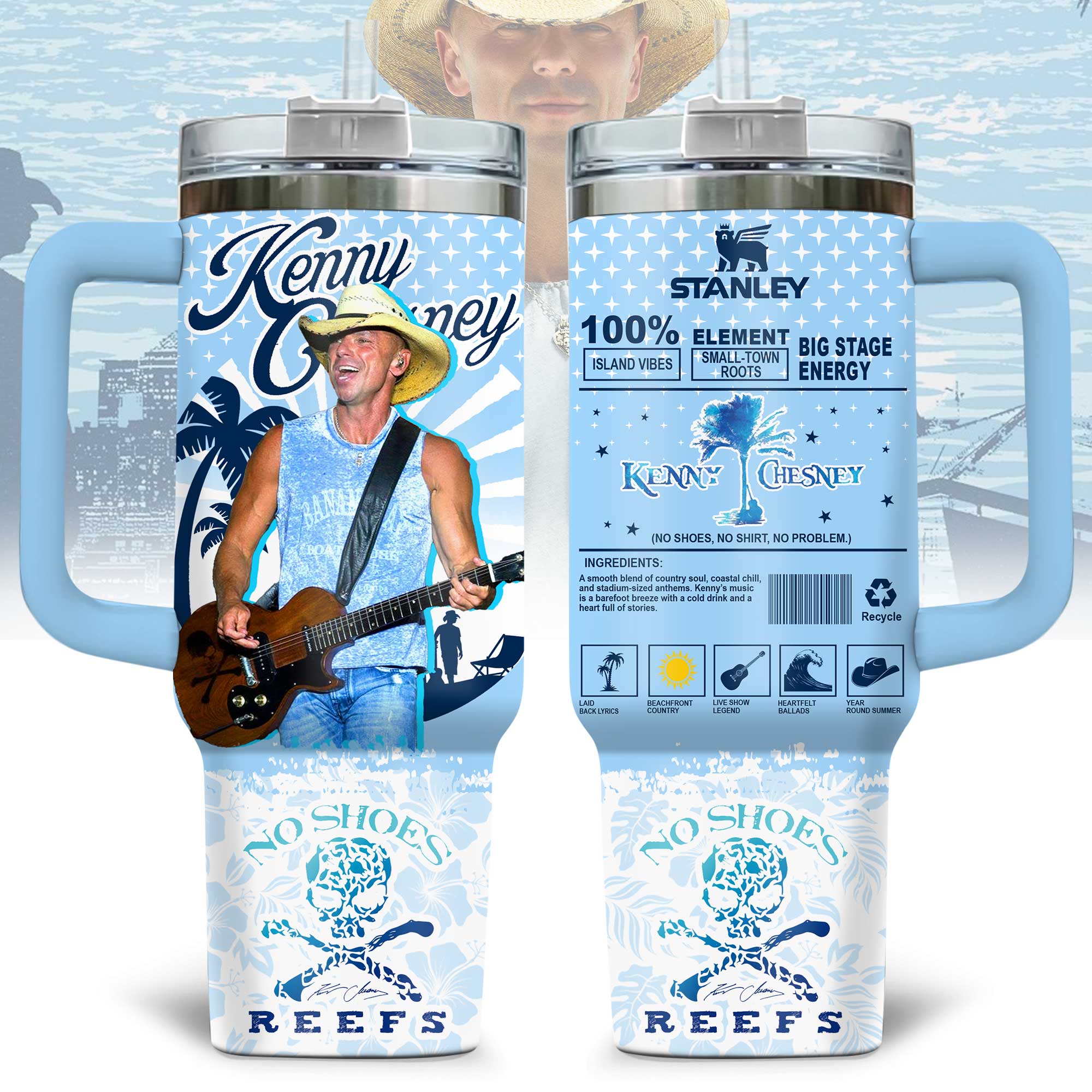 Kenny Chesney Music Custom Stanley Quencher 40oz Stainless Steel Tumbler With Handle