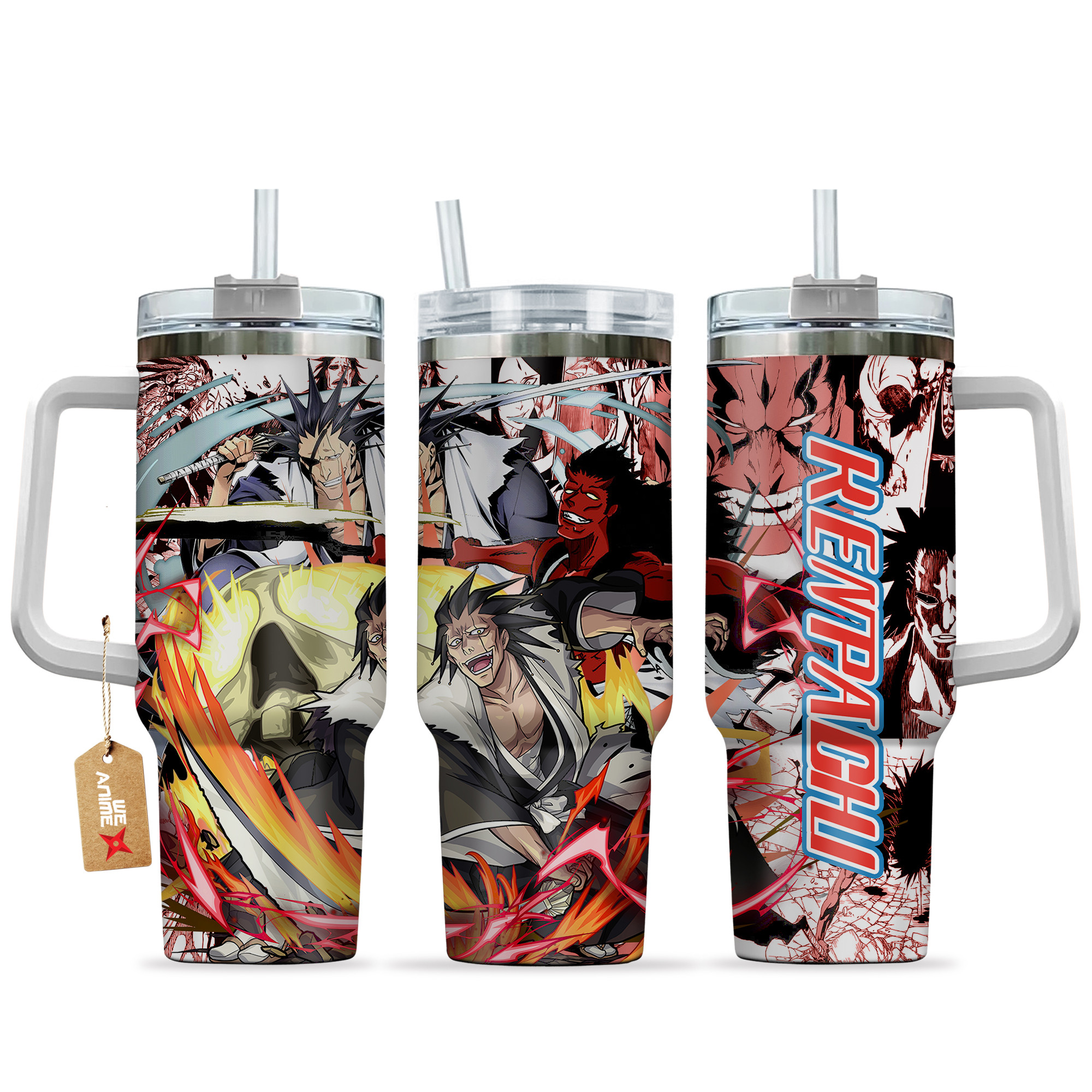 Kenpachi Zaraki Bleach Anime Custom Stanley Quencher 40oz Stainless Steel Tumbler With Handle