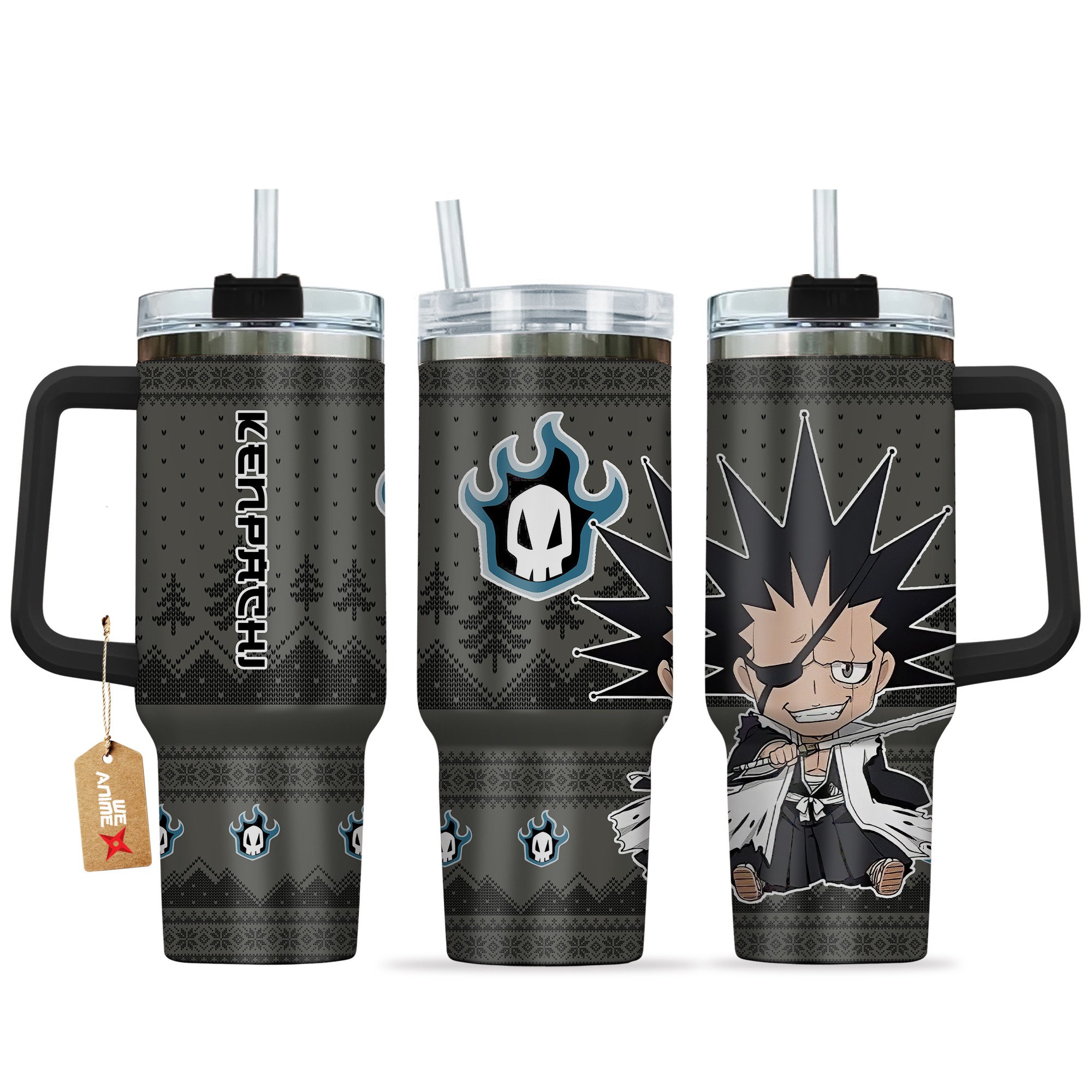 Kenpachi Zaraki Bleach Anime Custom Stanley Quencher 40oz Stainless Steel Tumbler With Handle