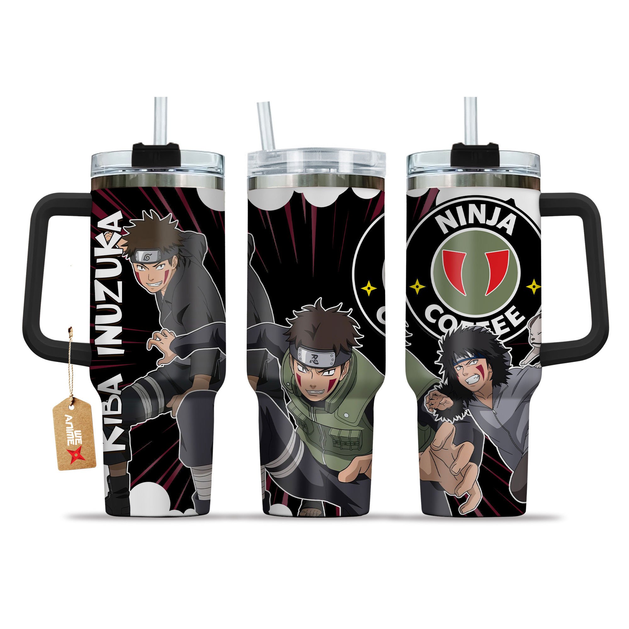 Kiba Inuzuka Naruto Anime Custom Stanley Quencher 40oz Stainless Steel Tumbler With Handle