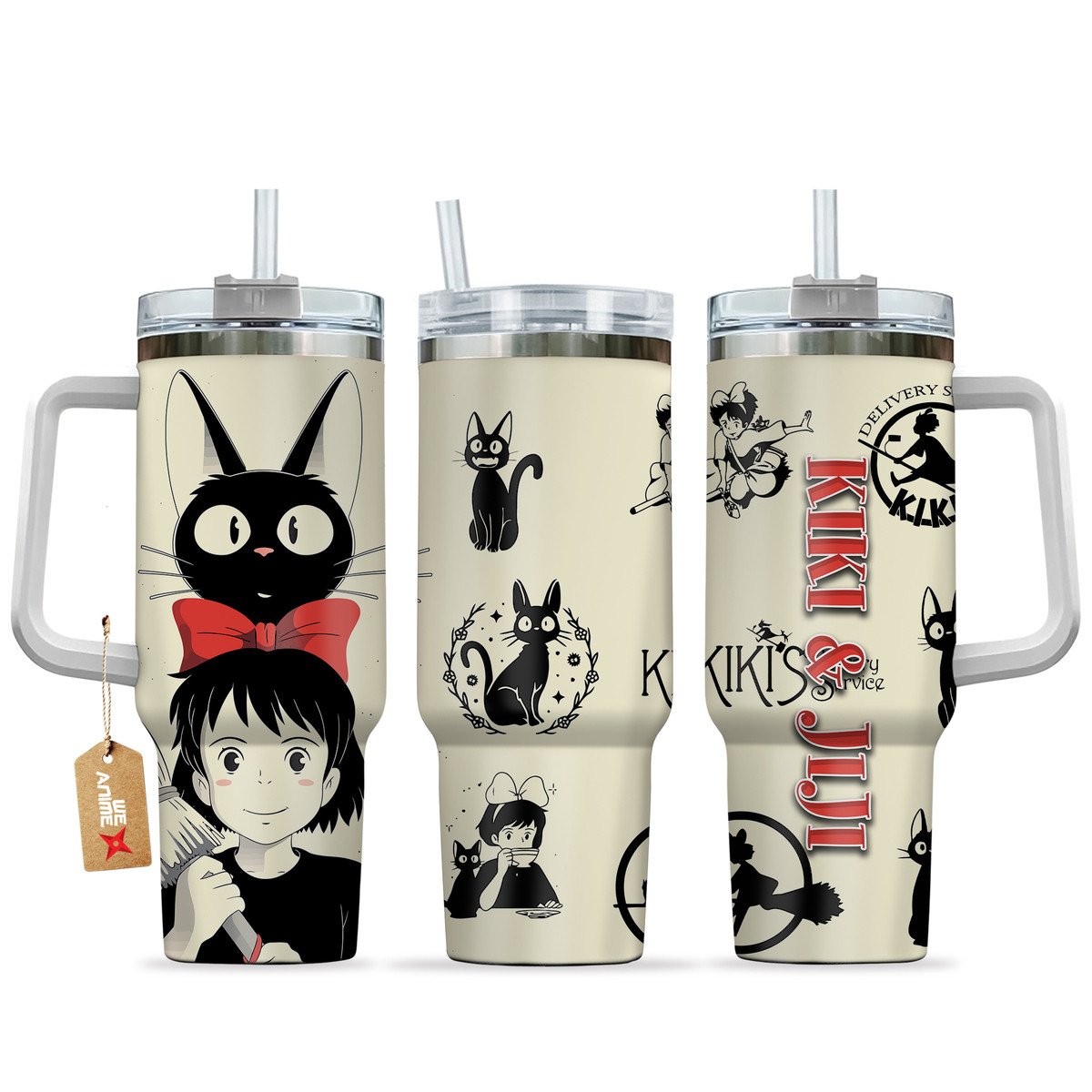 Kiki and Jiji PersonalizedKiki's Delivery Service Anime Custom Stanley Quencher 40oz Stainless Steel Tumbler With Handle