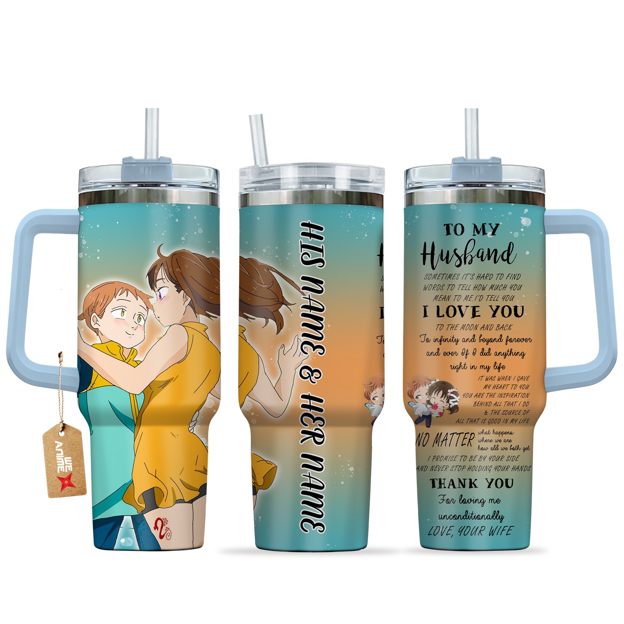 King & Diane The Seven Deadly Sins Anime Valentine Custom Stanley Quencher 40oz Stainless Steel Tumbler With Handle