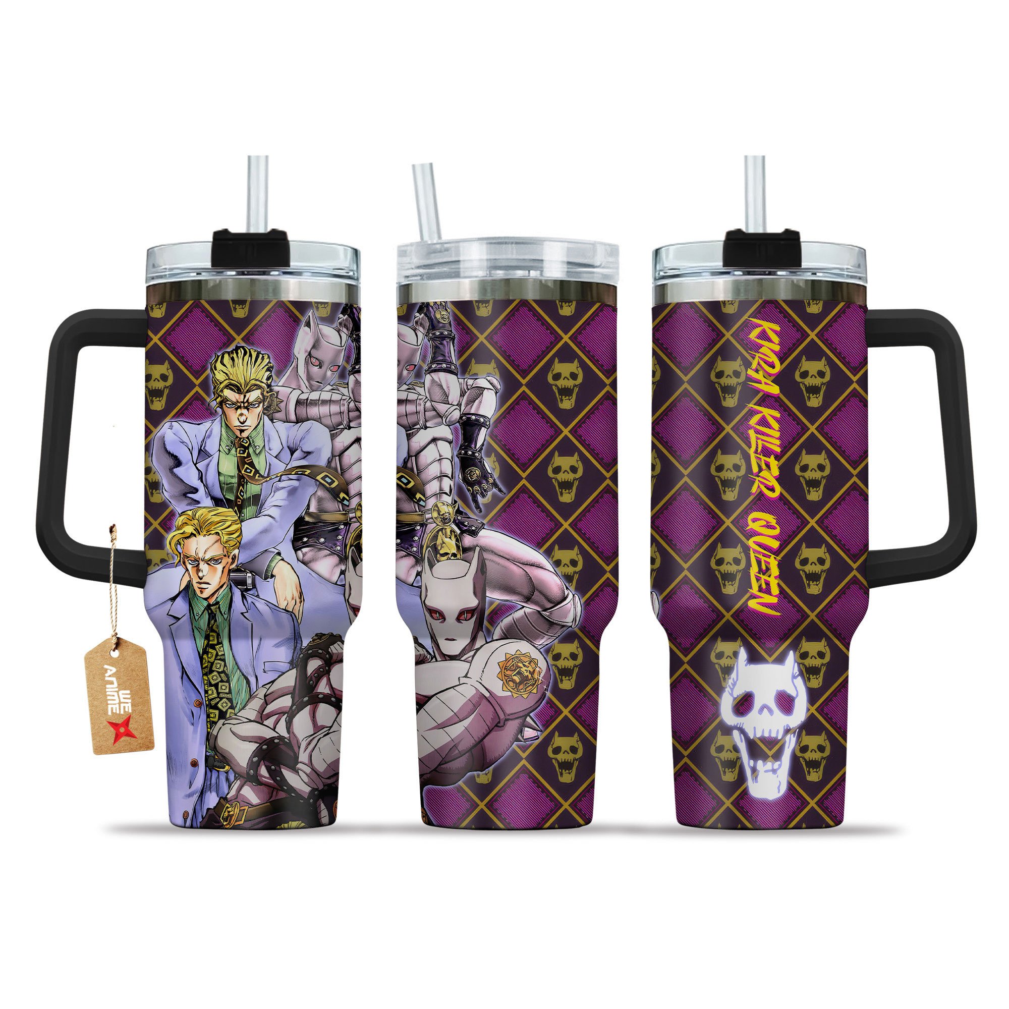 Kira Killer Queen JoJo's Bizarre Anime Custom Stanley Quencher 40oz Stainless Steel Tumbler With Handle