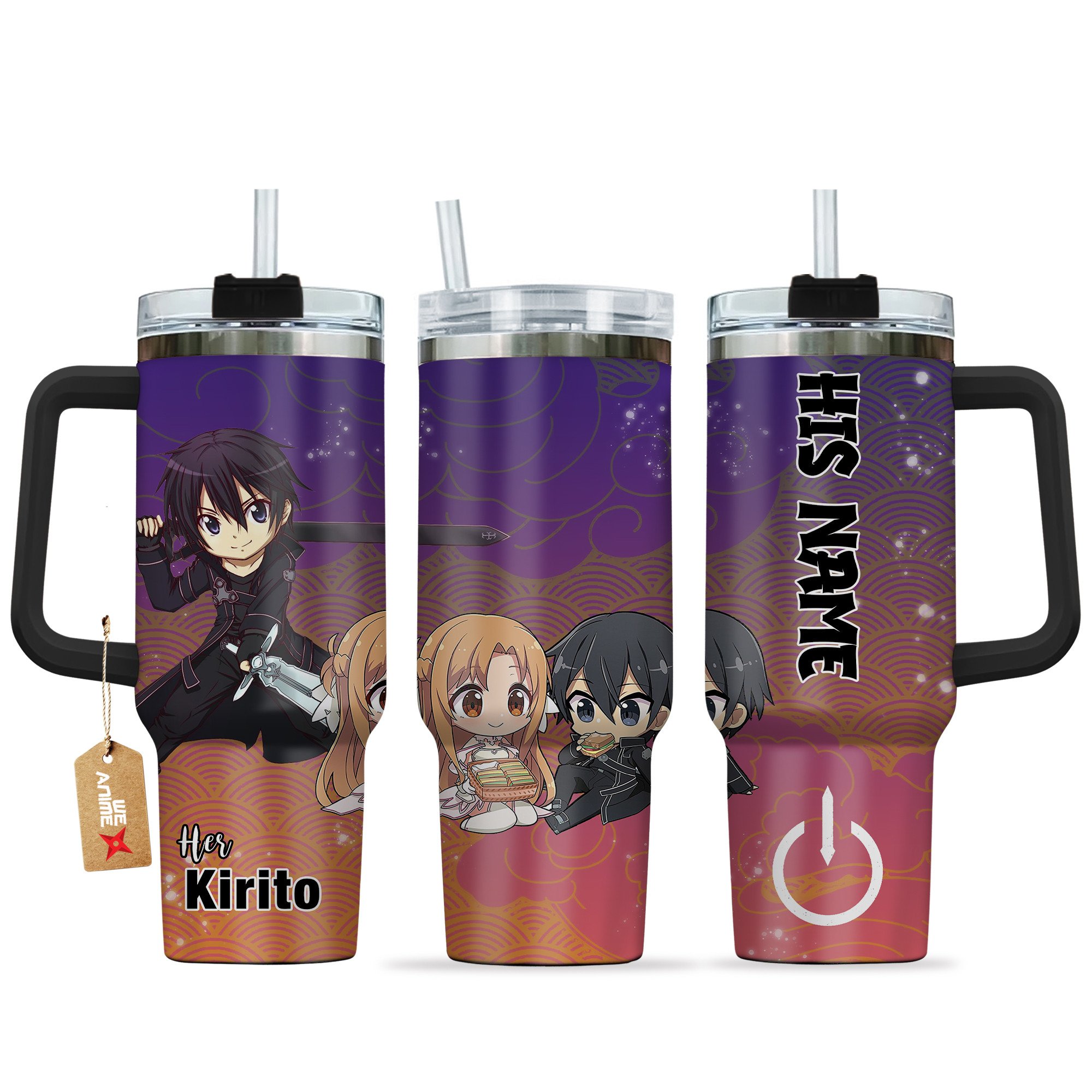 Kirito Sword Art Online Anime Valentine Custom Stanley Quencher 40oz Stainless Steel Tumbler With Handle