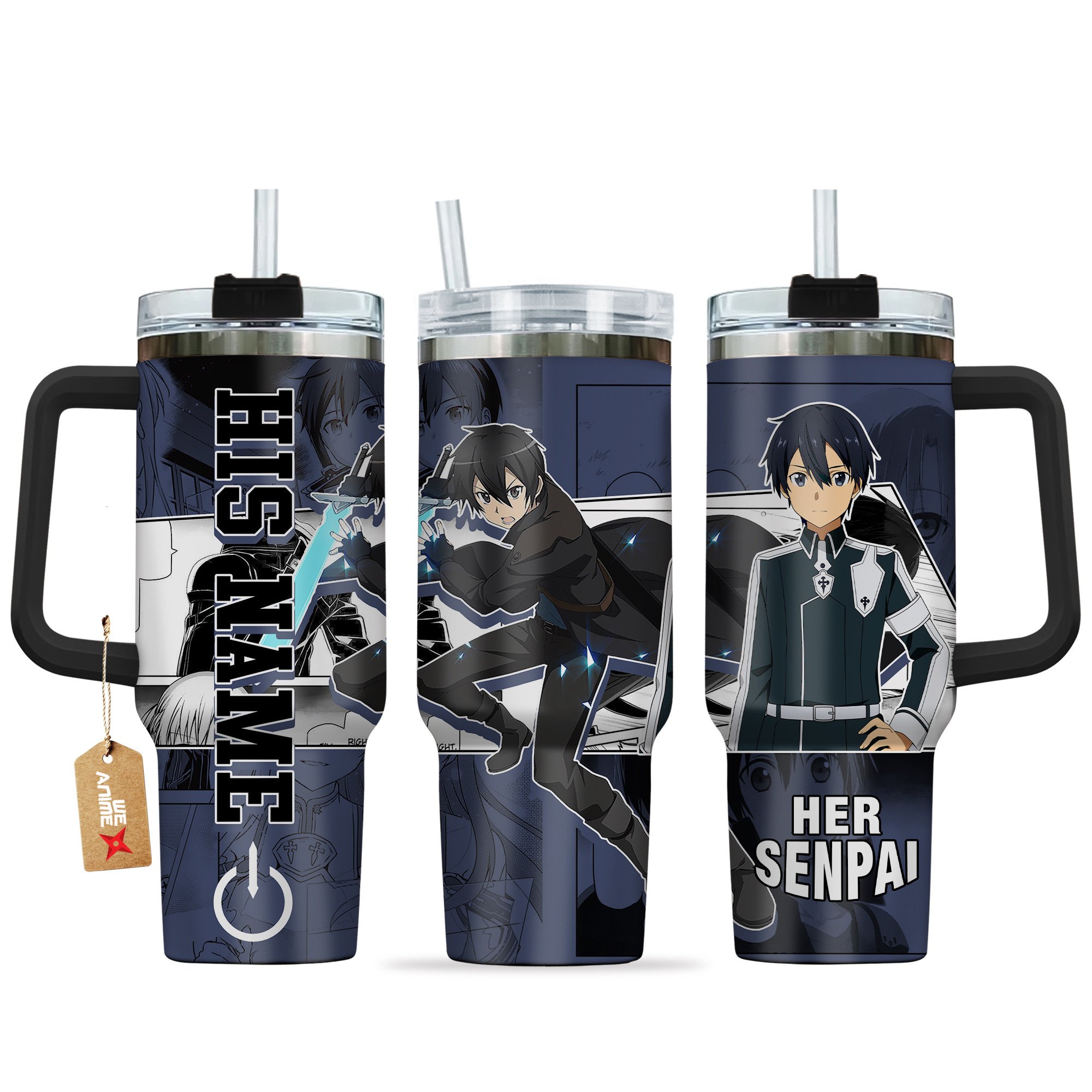 Kirito Sword Art Online Anime Valentine Custom Stanley Quencher 40oz Stainless Steel Tumbler With Handle