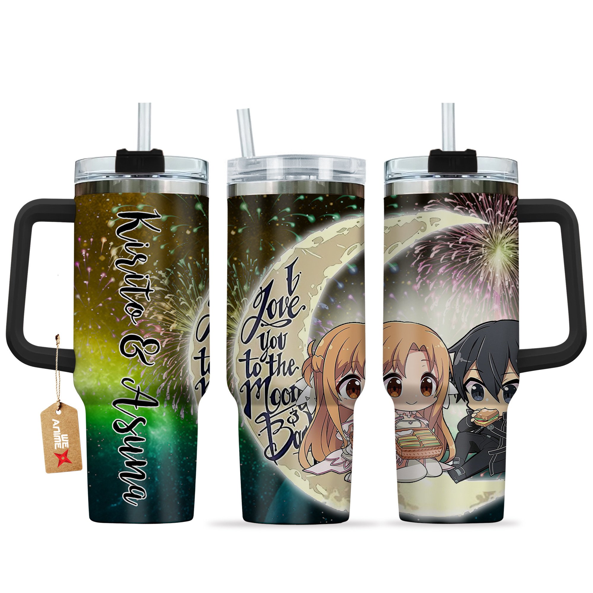 Kirito & Yuuki Asuna Sword Art Online Anime Valentine Custom Stanley Quencher 40oz Stainless Steel Tumbler With Handle