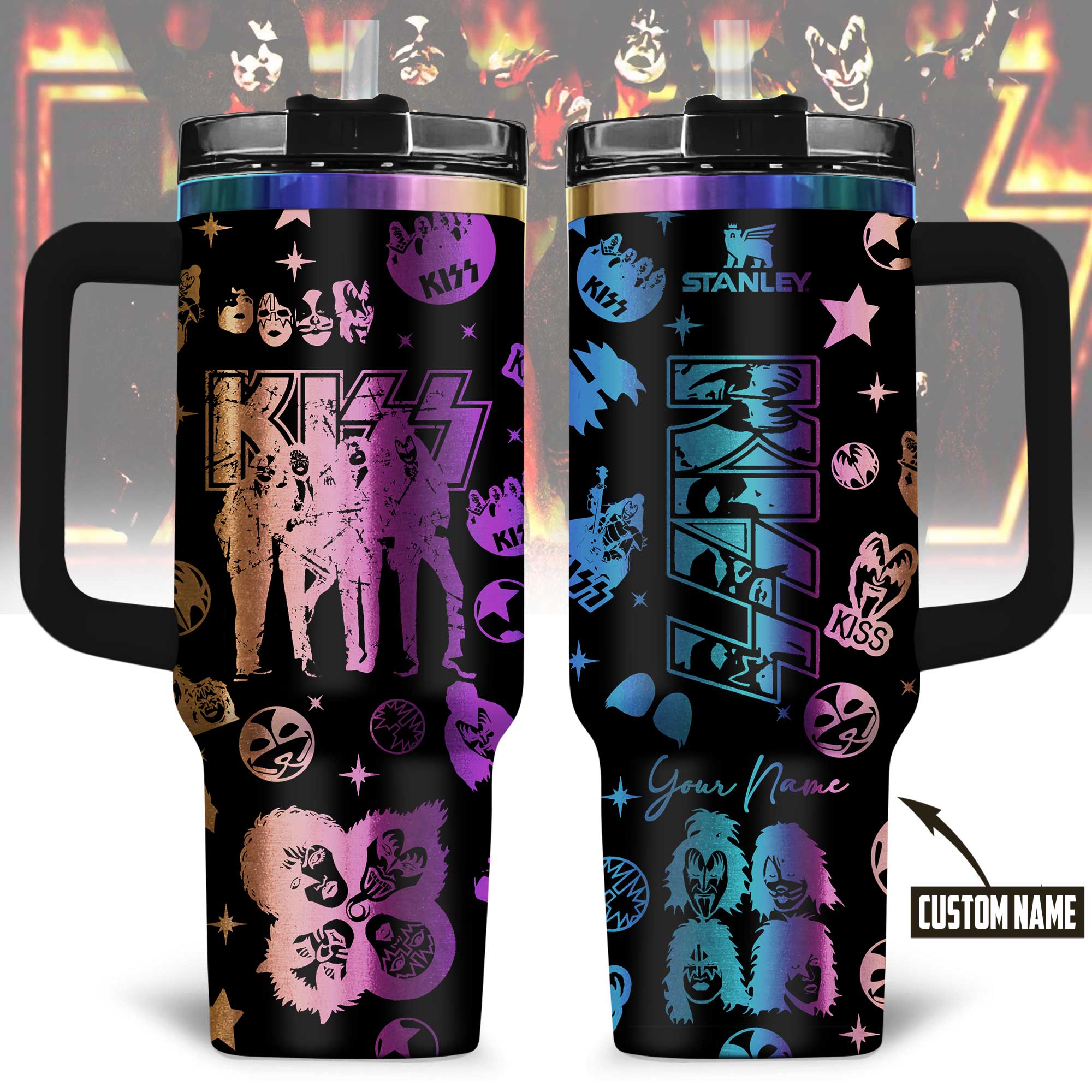 Kiss Music Custom Stanley Quencher 40oz Stainless Steel Tumbler With Handle