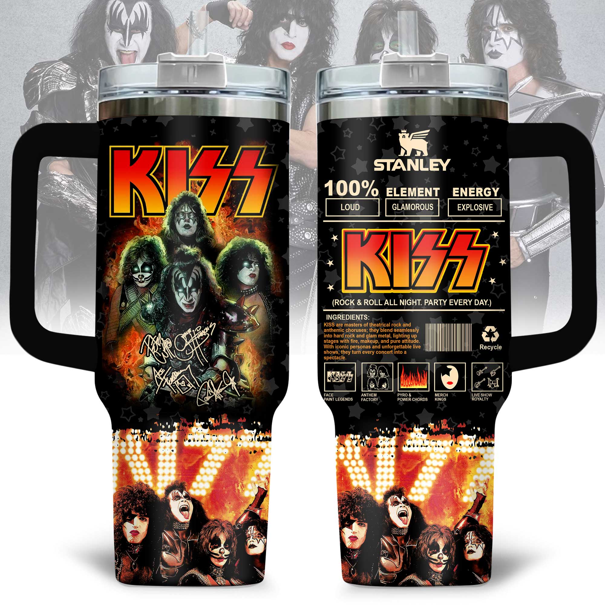 Kiss Music Custom Stanley Quencher 40oz Stainless Steel Tumbler With Handle