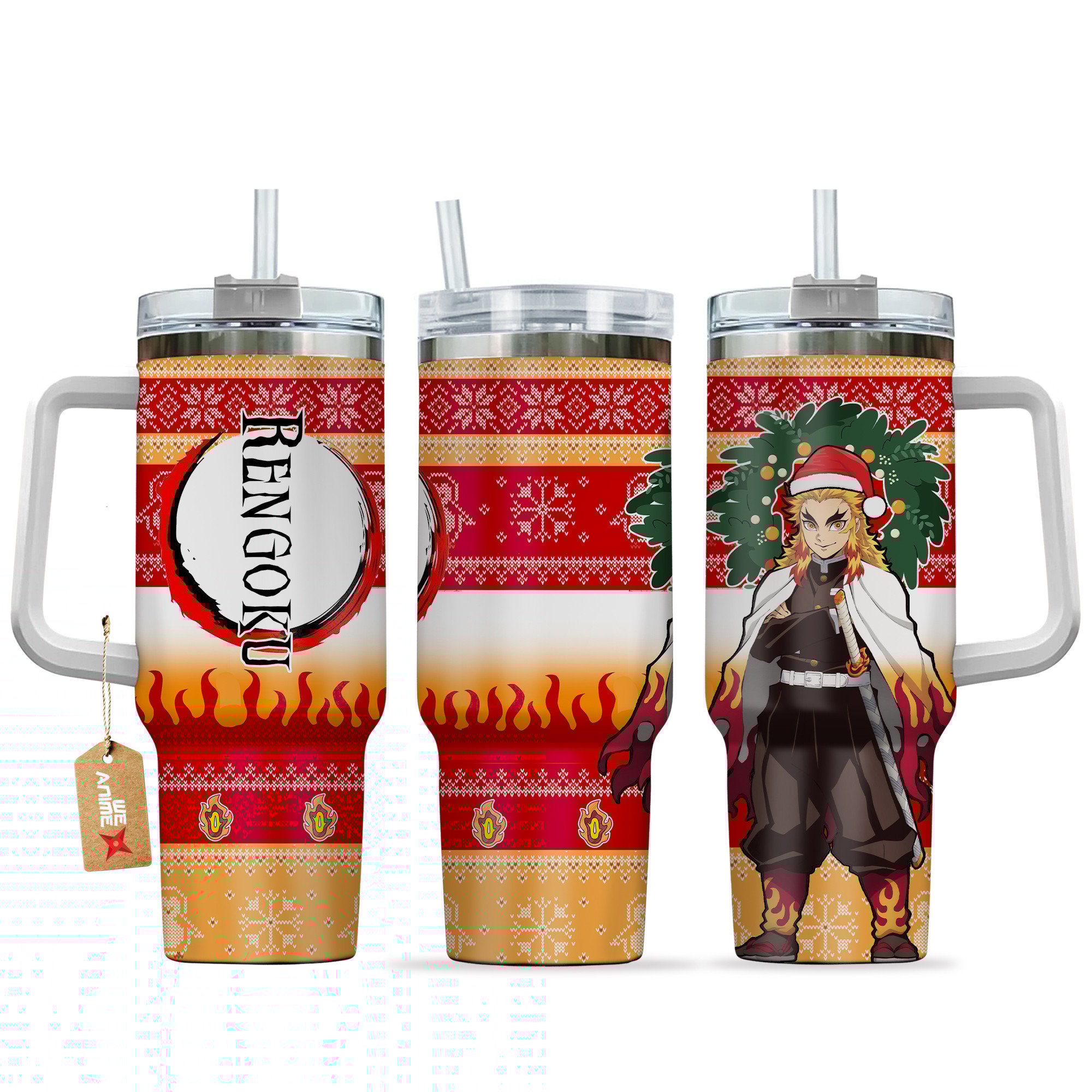 Kyojuro Rengoku Demon Slayer Anime Custom Stanley Quencher 40oz Stainless Steel Tumbler With Handle