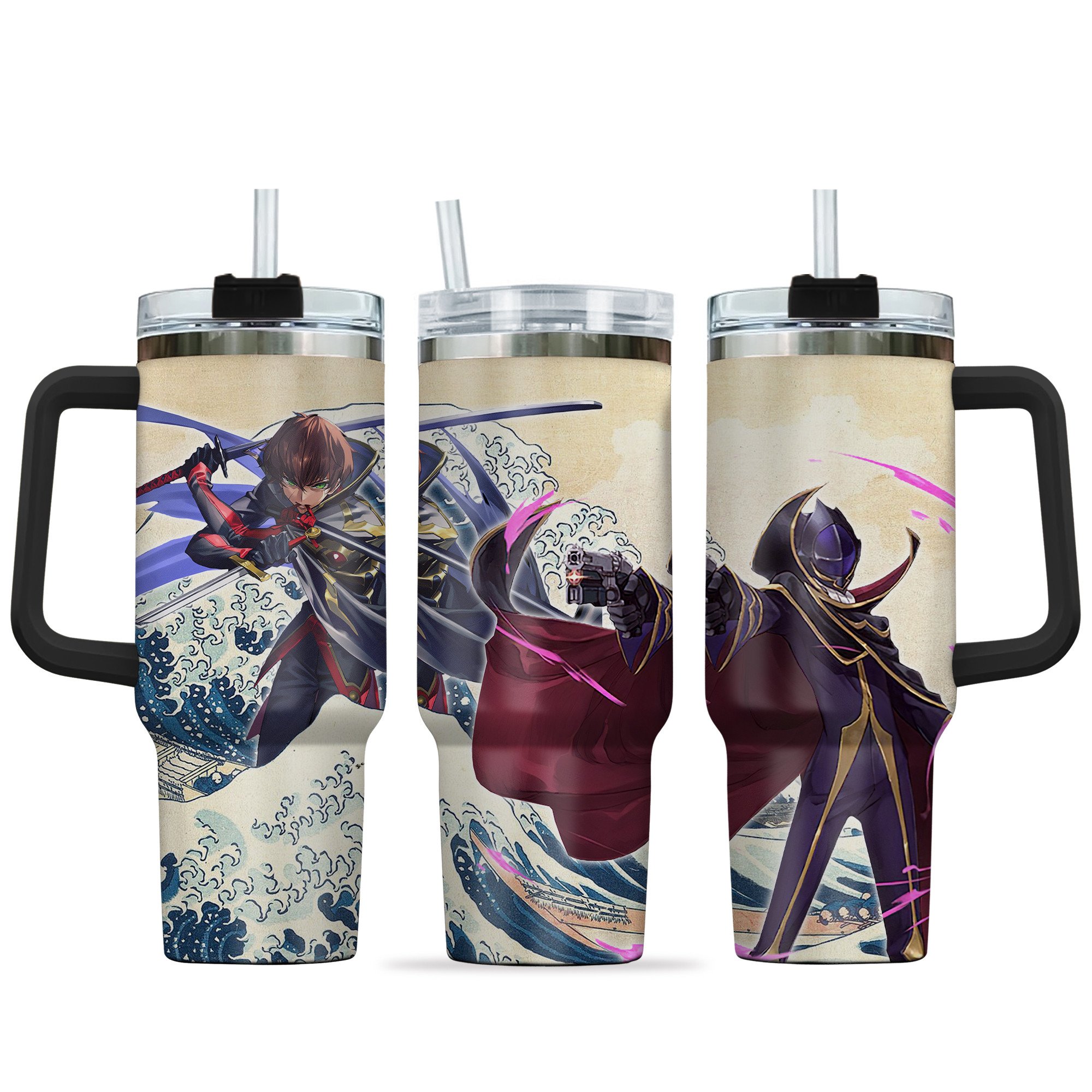 Lelouch x Suzaku Code Geass Anime Custom Stanley Quencher 40oz Stainless Steel Tumbler With Handle