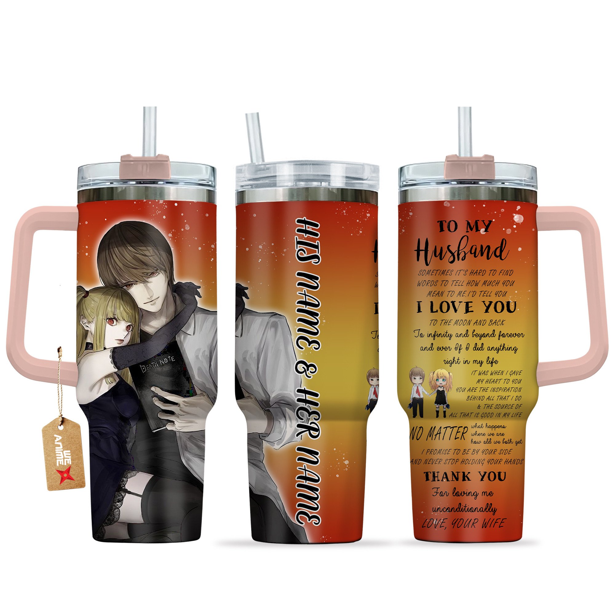 Light & Misa Death Note Anime Valentine Custom Stanley Quencher 40oz Stainless Steel Tumbler With Handle
