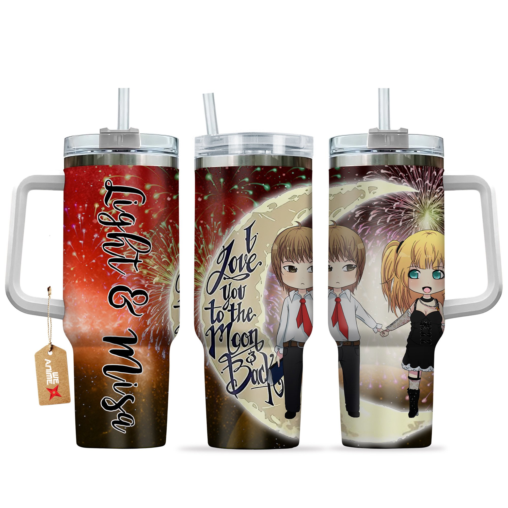 Light & Misa Death Note Anime Valentine Custom Stanley Quencher 40oz Stainless Steel Tumbler With Handle
