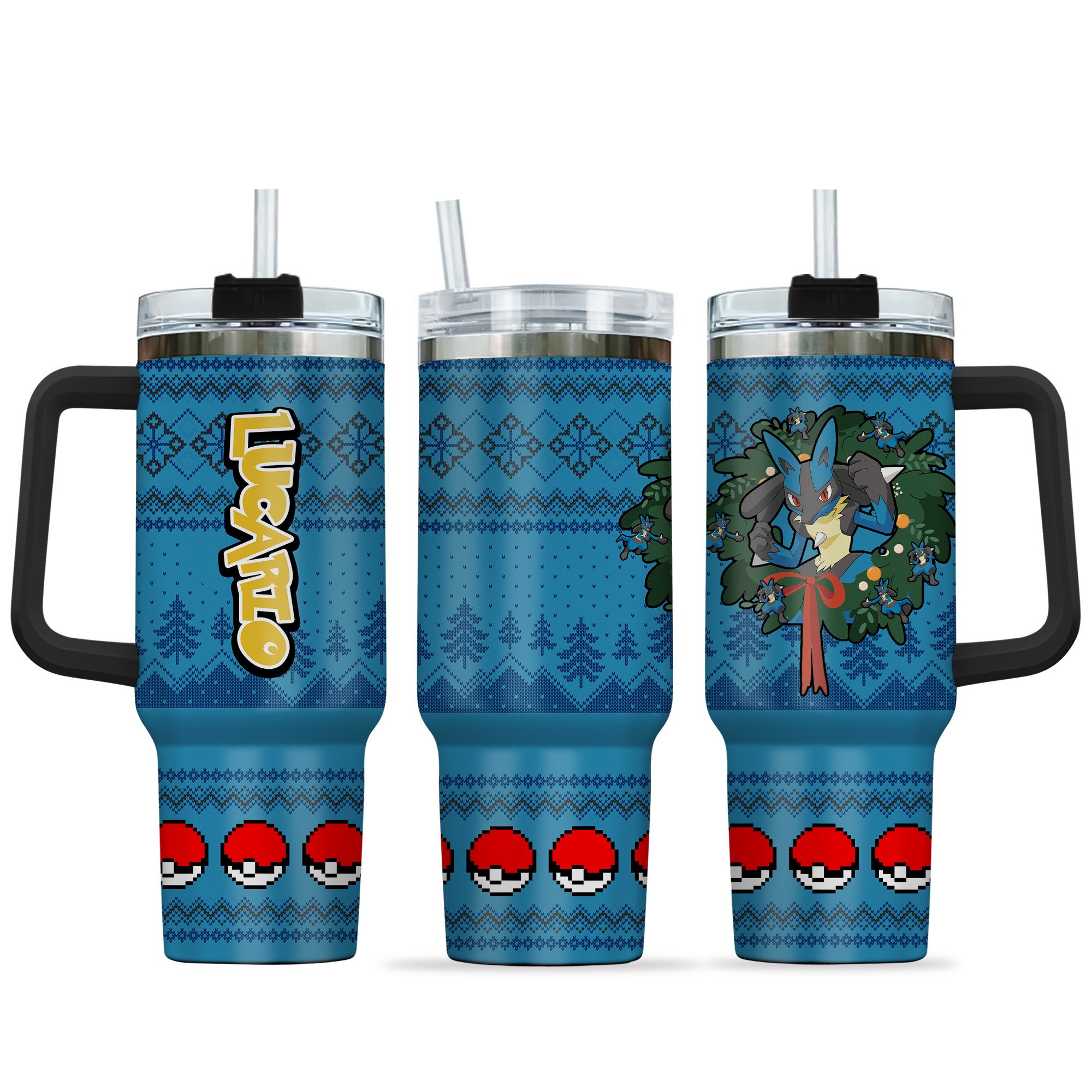 Lucario Pokemon Anime Custom Stanley Quencher 40oz Stainless Steel Tumbler With Handle