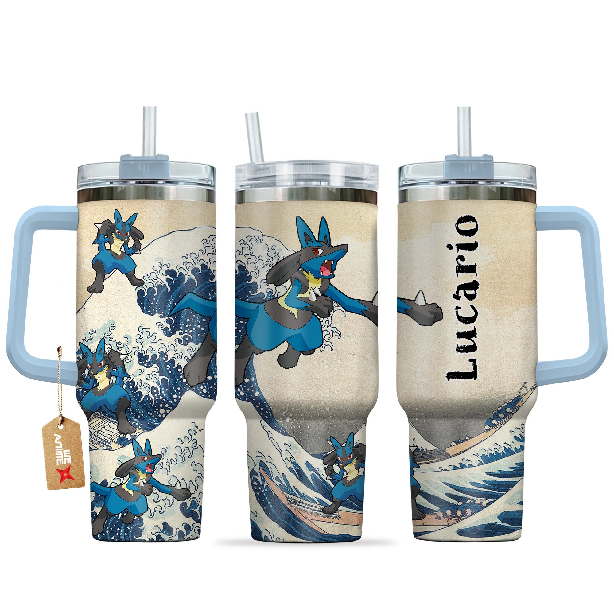 Lucario Pokemon Anime Custom Stanley Quencher 40oz Stainless Steel Tumbler With Handle