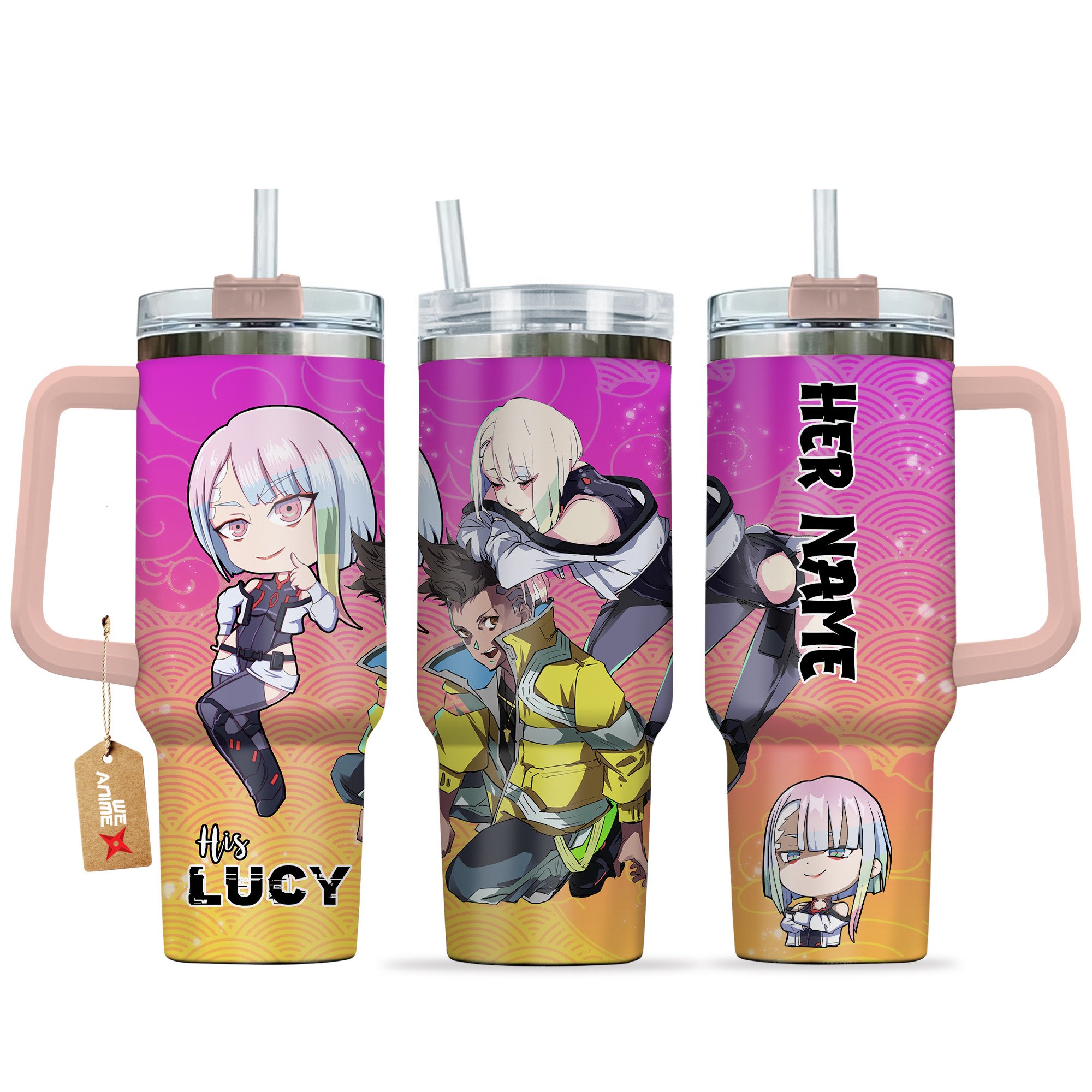 Lucyna Kushinada Cyberpunk Anime Valentine Custom Stanley Quencher 40oz Stainless Steel Tumbler With Handle