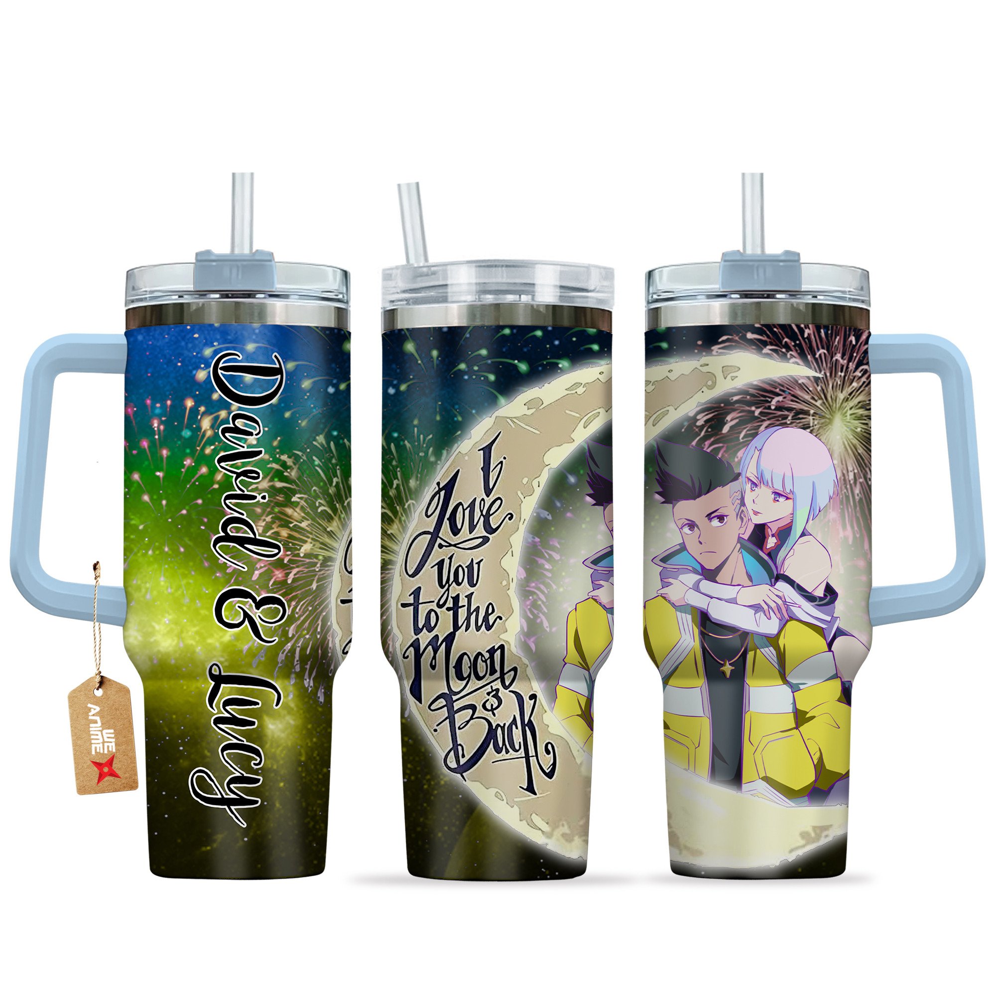 Lucyna Kushinada & David Martinez Cyberpunk Anime Valentine Custom Stanley Quencher 40oz Stainless Steel Tumbler With Handle